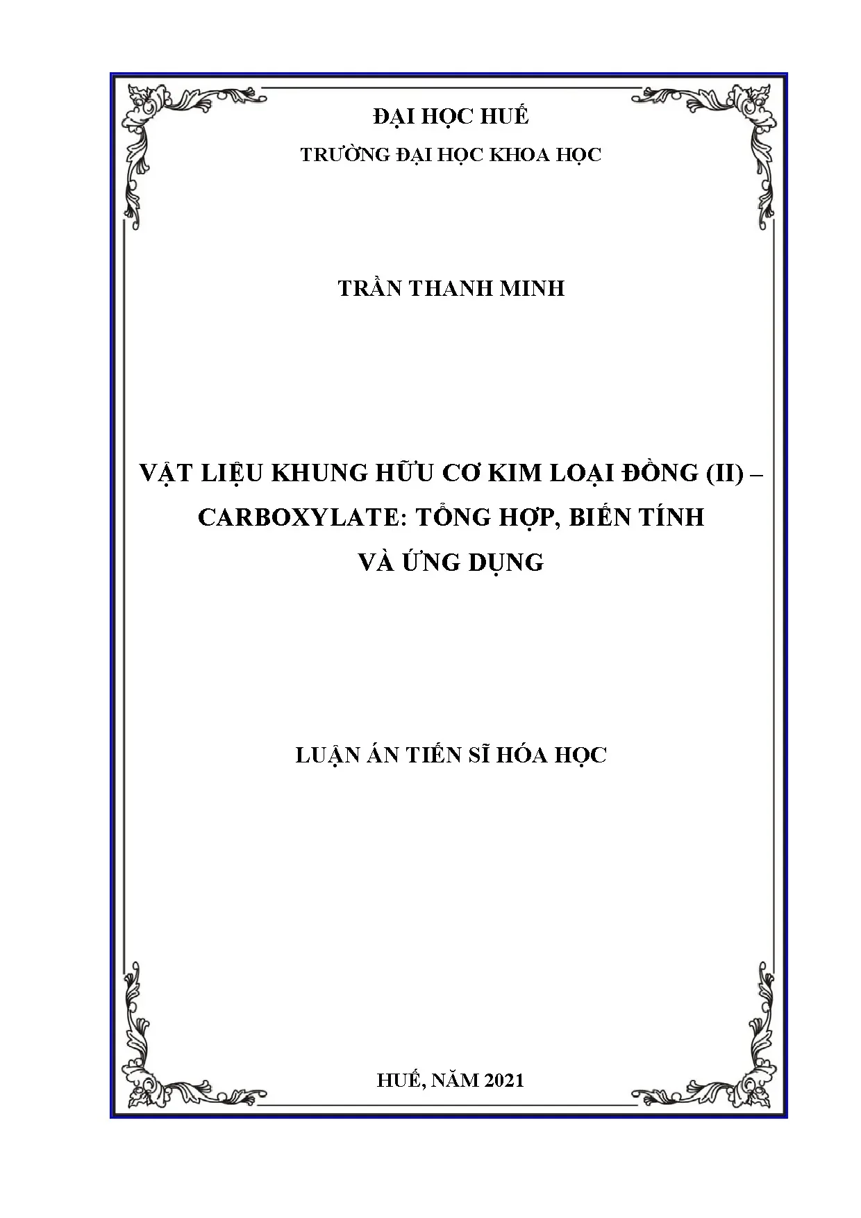 Vật liệu khung hữu cơ kim loại đồng carboxylate: tổng hợp, biến tính