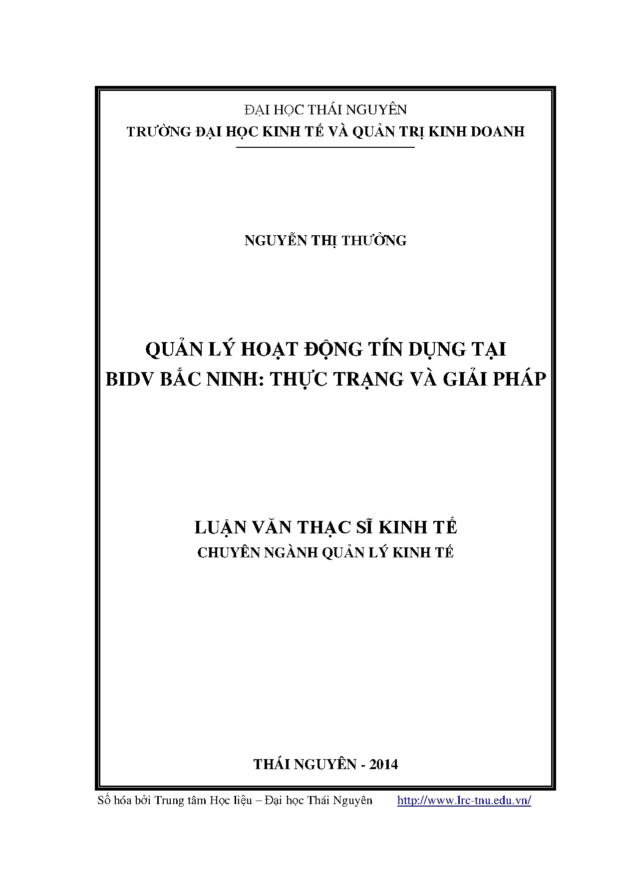 Quản lý tín dụng BIDV Bắc Ninh: Thực trạng và giải pháp