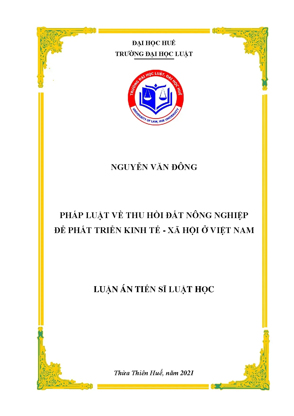 Luận án tiến sĩ luật học pháp luật về thu hồi đất nông nghiệ