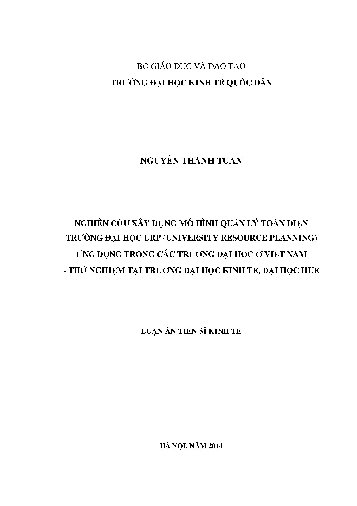 Luận án tiến sĩ kinh tế nghiên cứu xây dựng mô hình quản lý