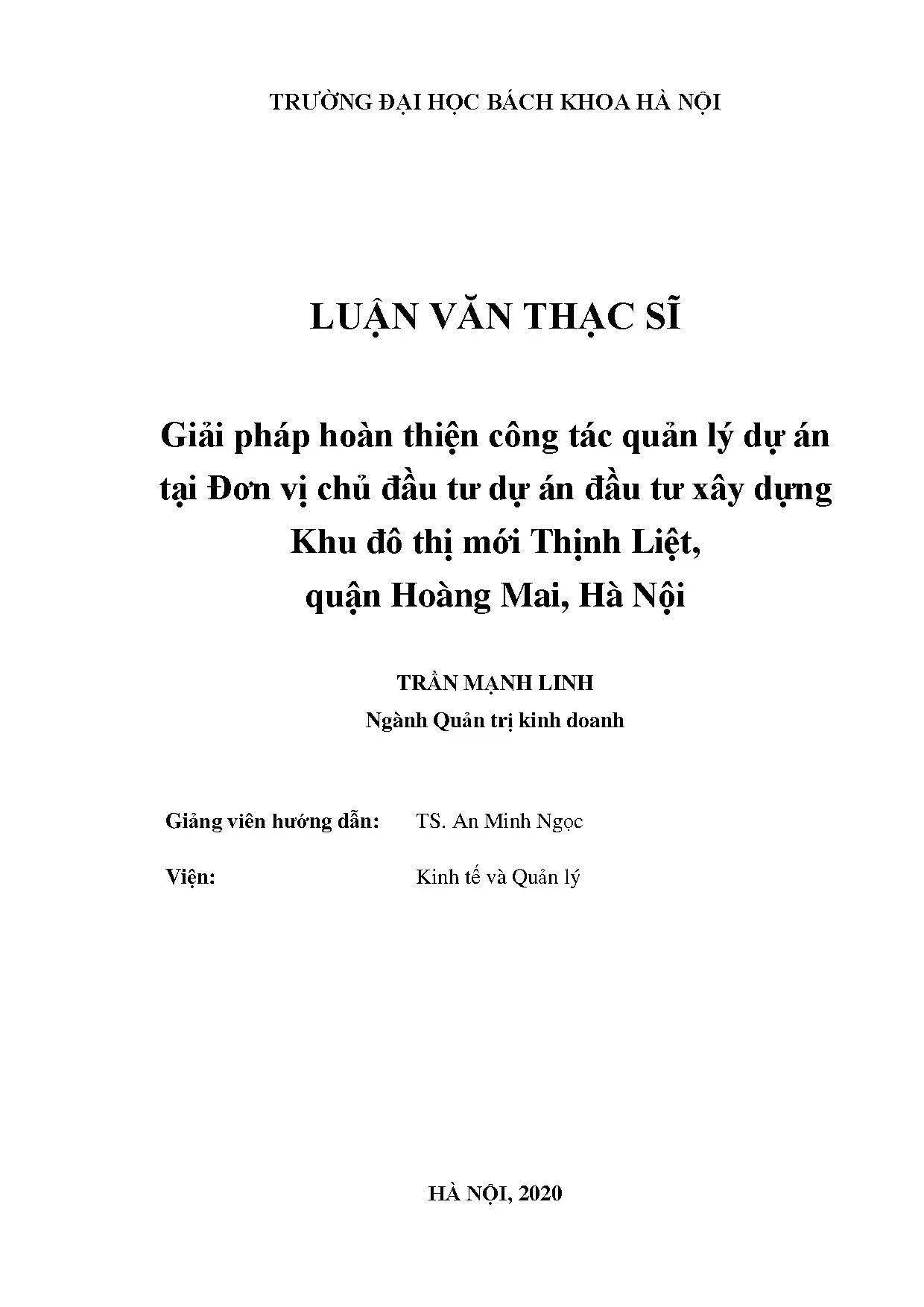 Quản lý dự án Khu đô thị mới Thịnh Liệt: Giải pháp hoàn thiện
