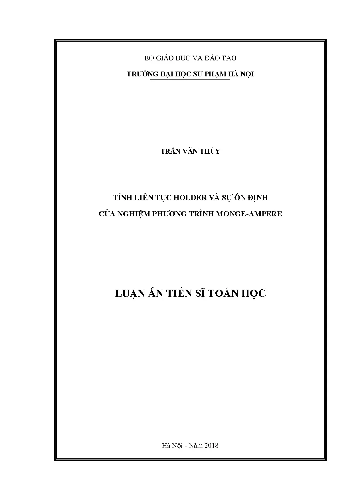 Luận án tiến sỹ toán học tính liên tục holder và sự ổn định