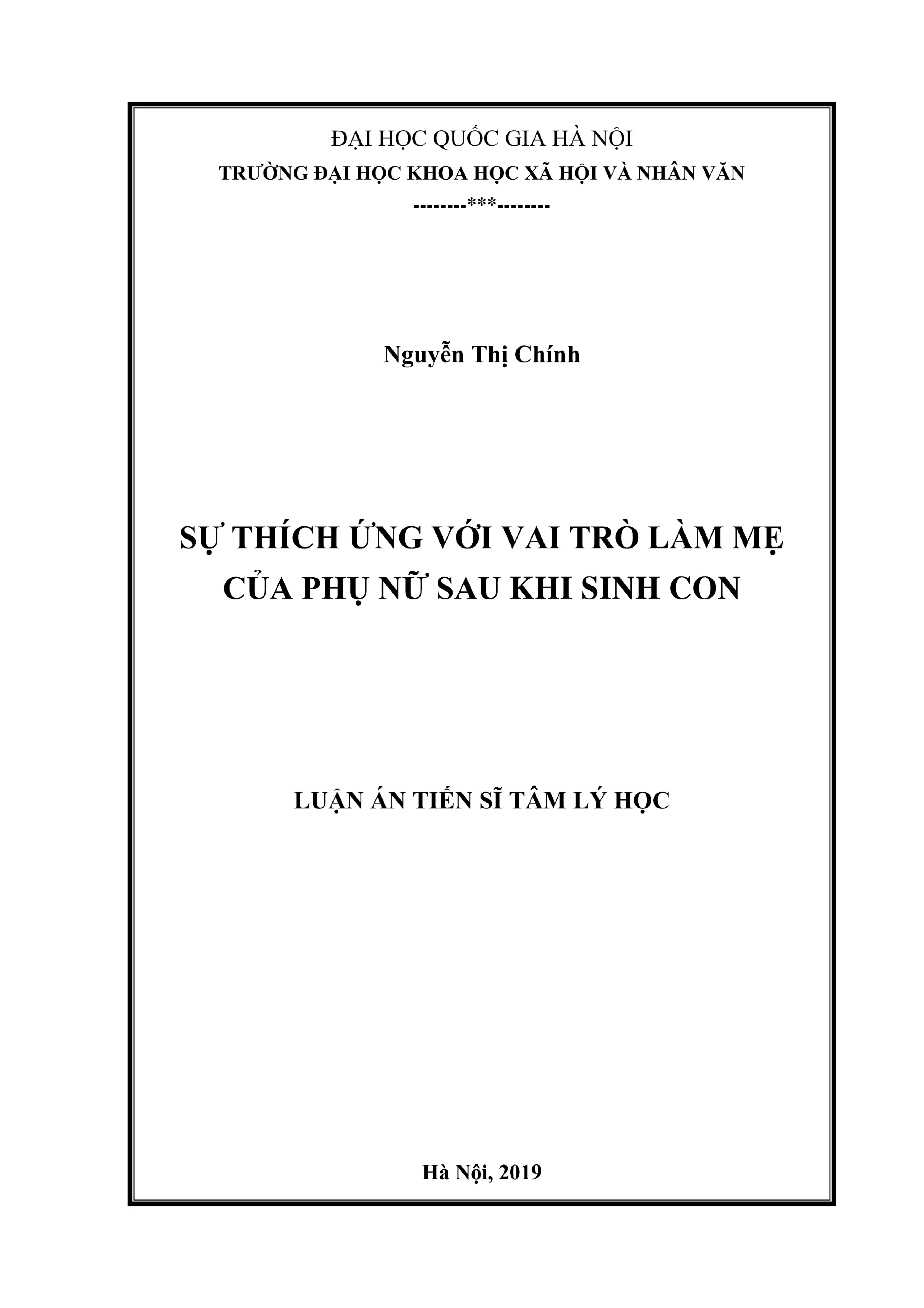 Luận án tiến sĩ tâm lý học sự thích ứng với vai trò làm mẹ c