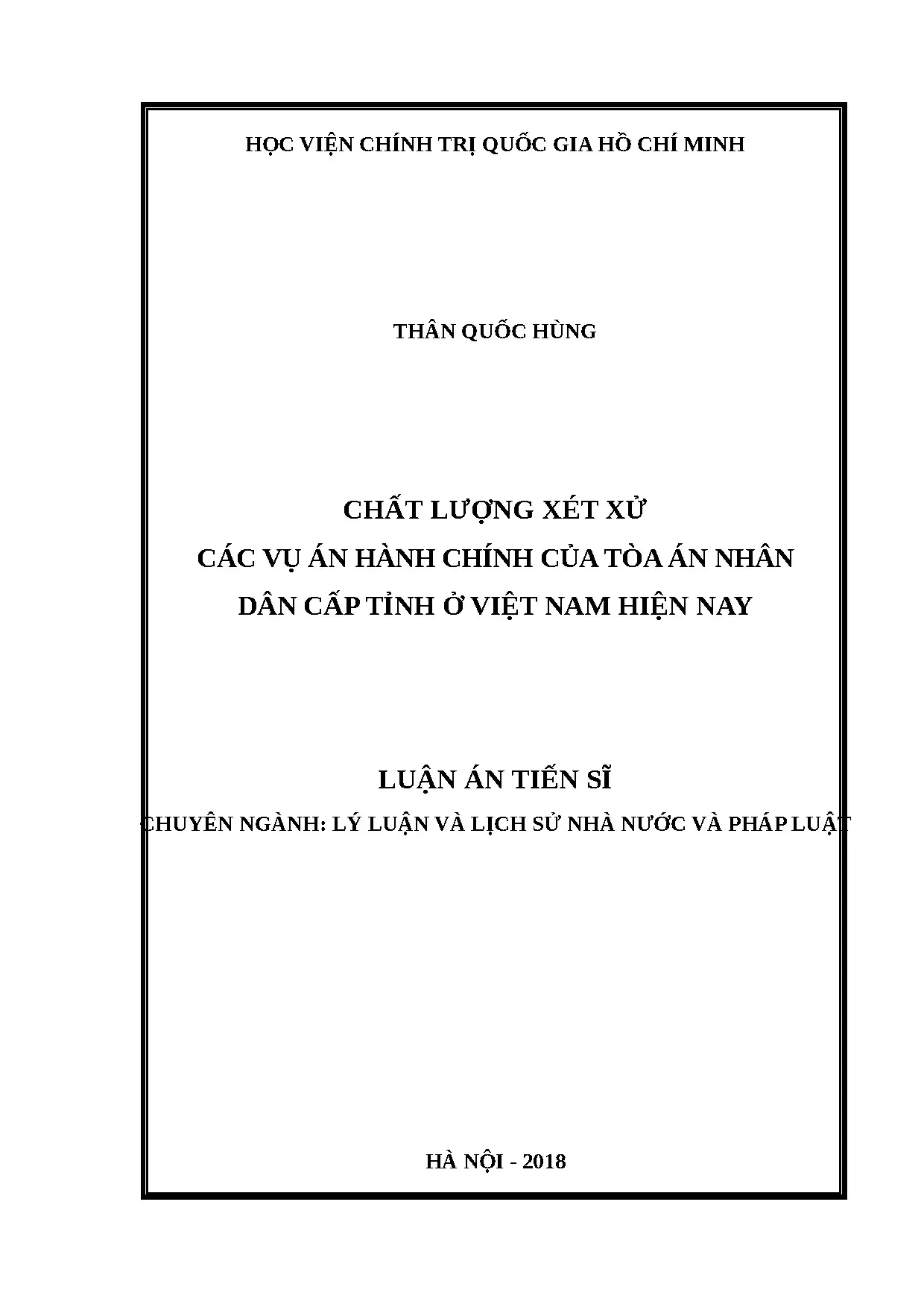 Luận án tiến sĩ chất lượng xét xử các vụ án hành chính của t