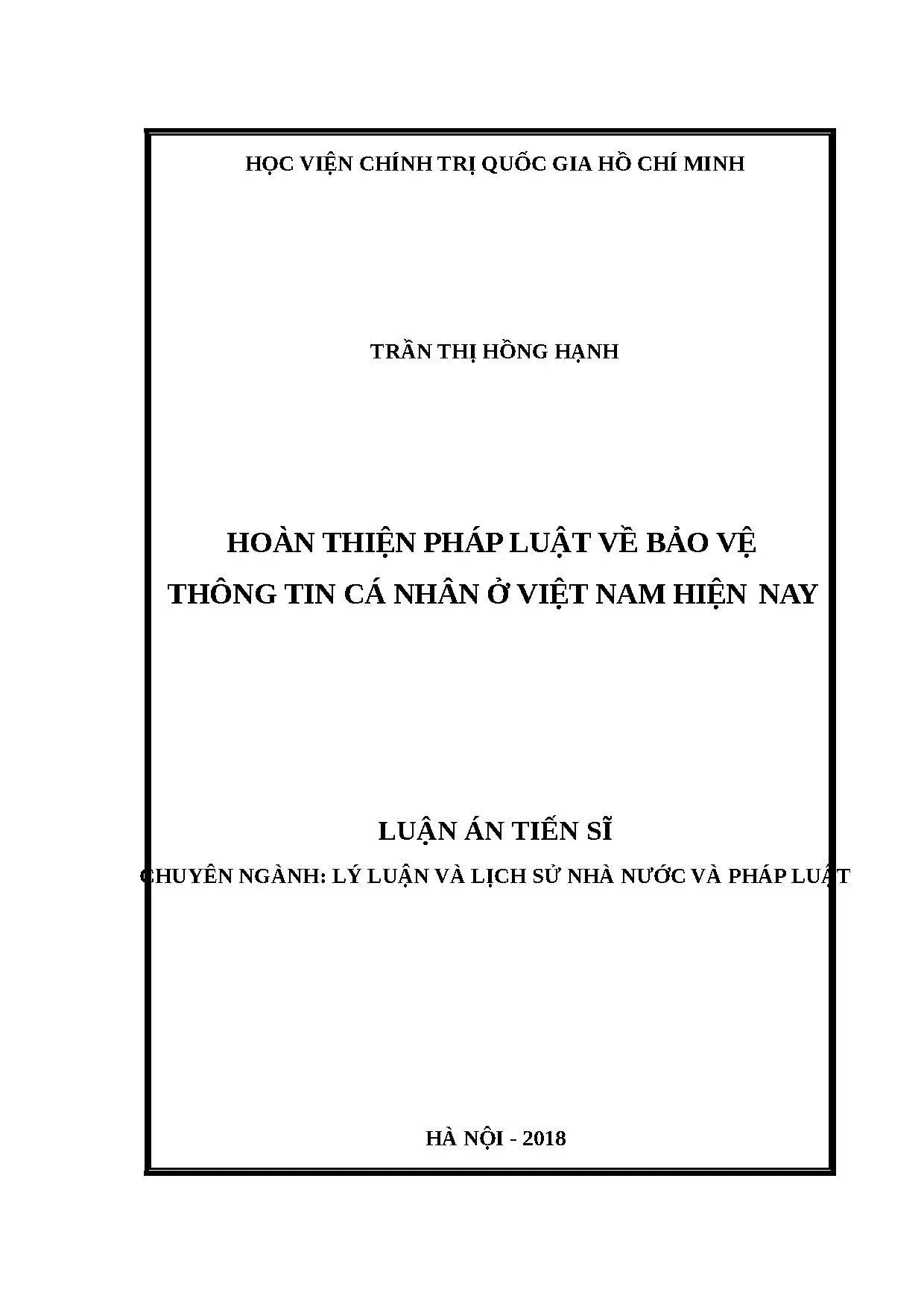 Luận án tiến sĩ hoàn thiện pháp luật về bảo vệ thông tin cá