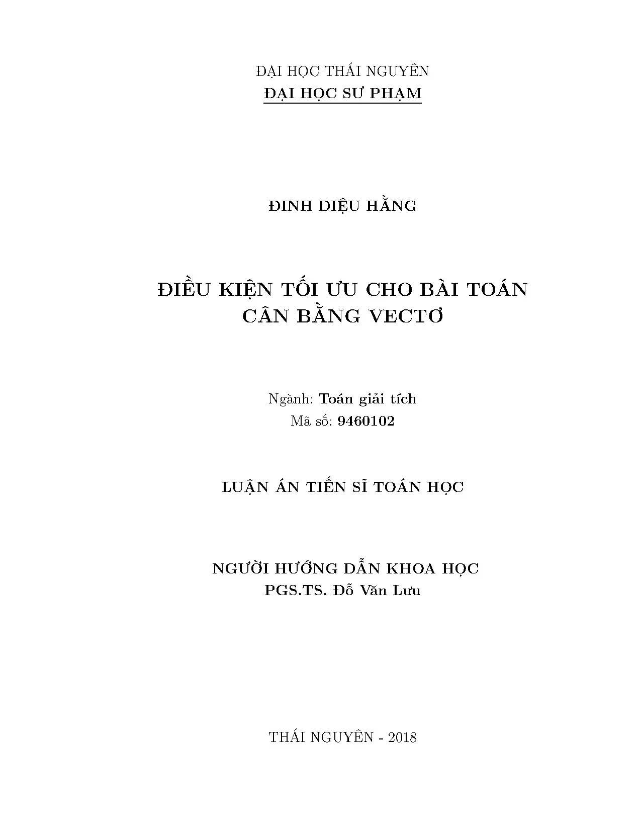 Luận án tiến sĩ điều kiện tối ưu cho bài toán cân bằng vectơ