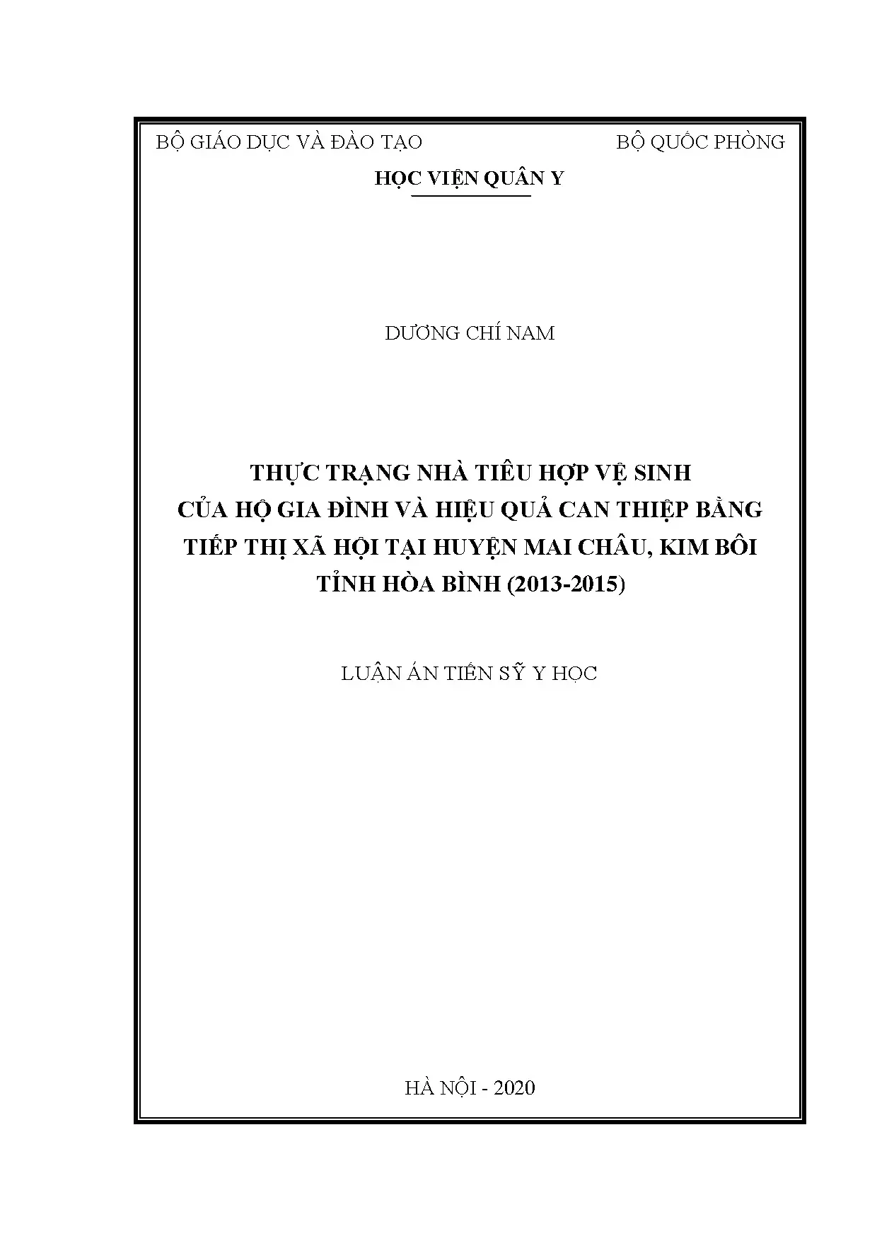 Luận án tiến sĩ thực trạng nhà tiêu hợp vệ sinh của hộ gia đ
