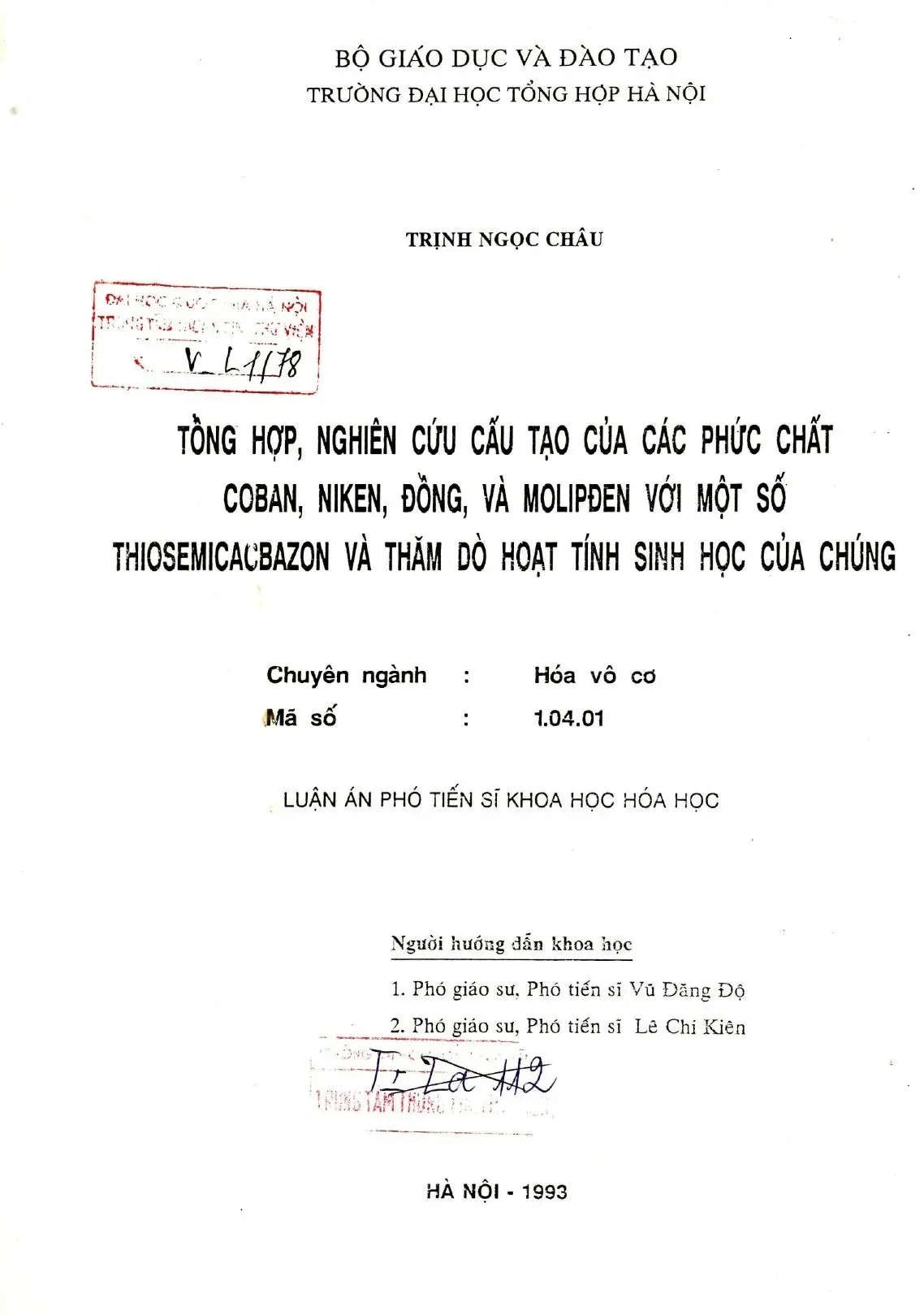 Tổng hợp nghiên cứu cấu tạo của các phức chất coban niken đồ