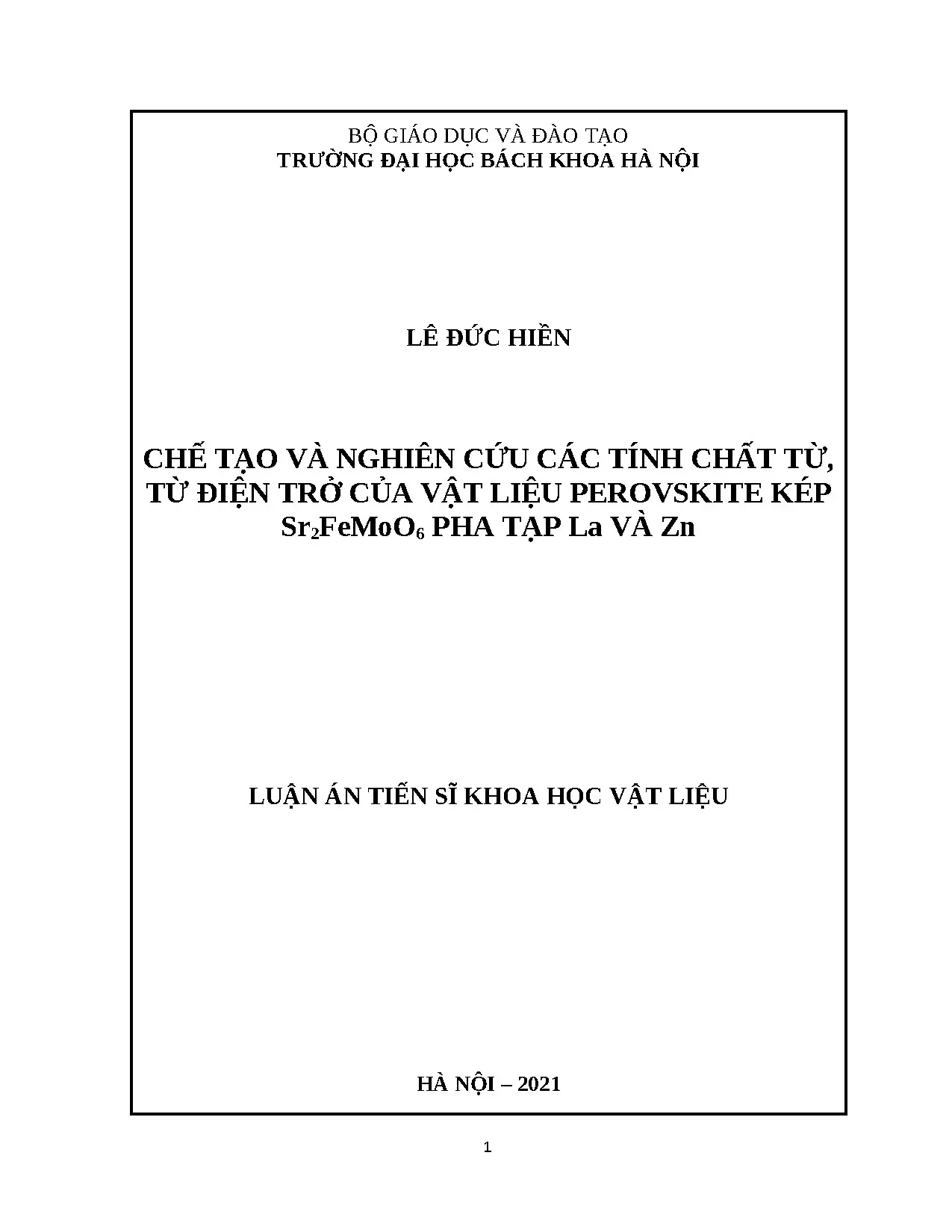 Chế tạo và nghiên cứu tính chất từ điện trở của vật liệu perovskite kép Sr2FeMoO6