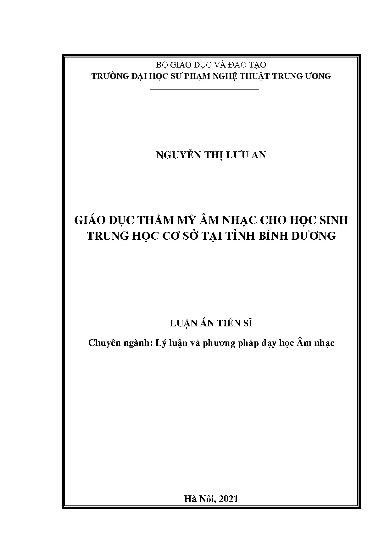 Luận án tiến sĩ giáo dục thẩm mỹ âm nhạc cho học sinh trung