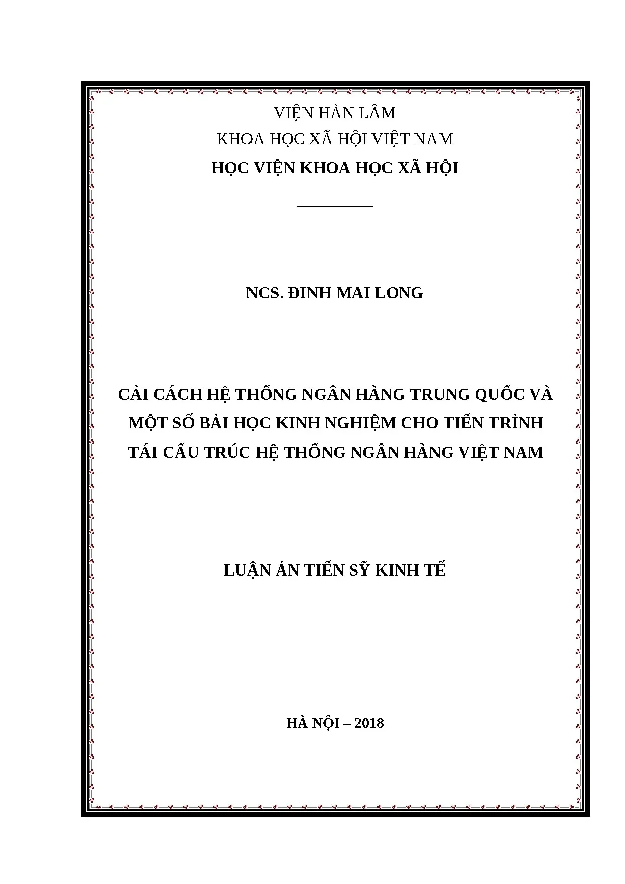 Luận án tiến sĩ kinh tế quốc tế full cải cách hệ thống ngân