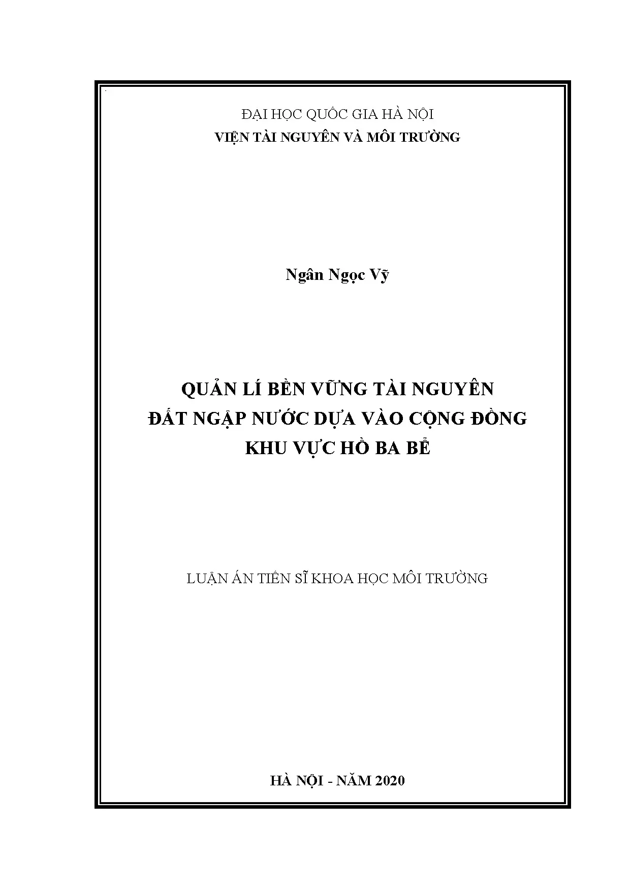Luận án tiến sĩ quản lí bền vững tài nguyên đất ngập nước dự