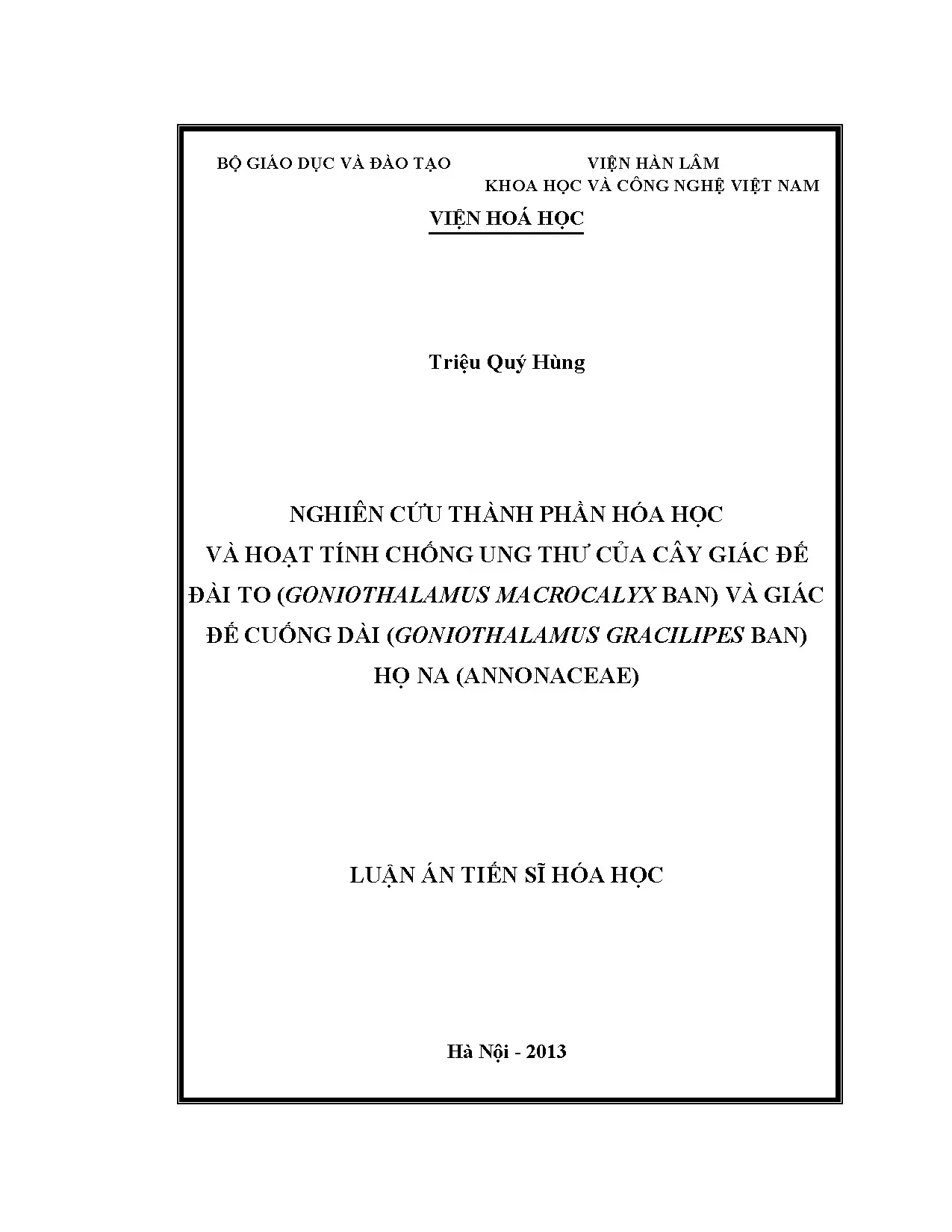 Nghiên cứu hóa học & hoạt tính chống ung thư cây Giác đế