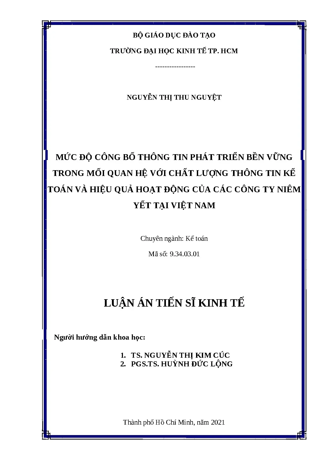 Luận án tiến sĩ mức độ công bố thông tin phát triển bền vững