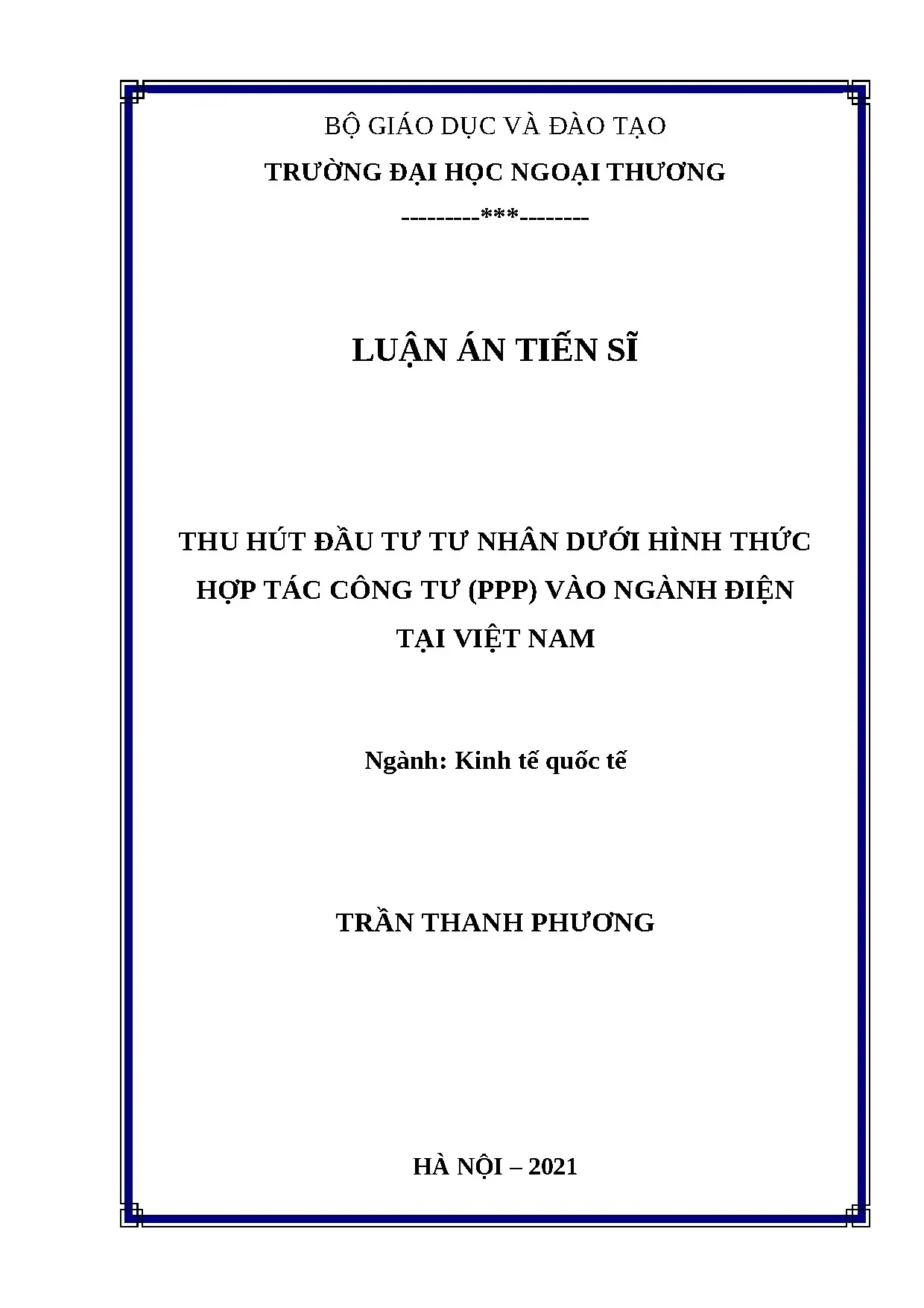 Thu hút ĐTNN PPP ngành điện Việt Nam: Luận án TS