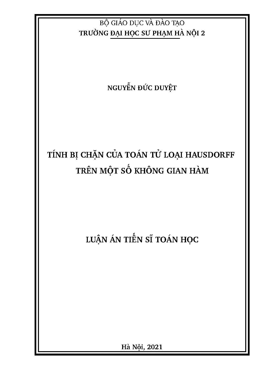 Luận án tiến sĩ toán học tính bị chặn của toán tử loại hausd