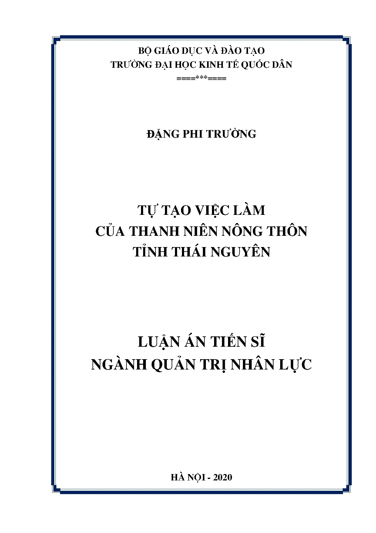 Luận án tiến sỹ tự tạo việc làm của thanh niên nông thôn tỉn
