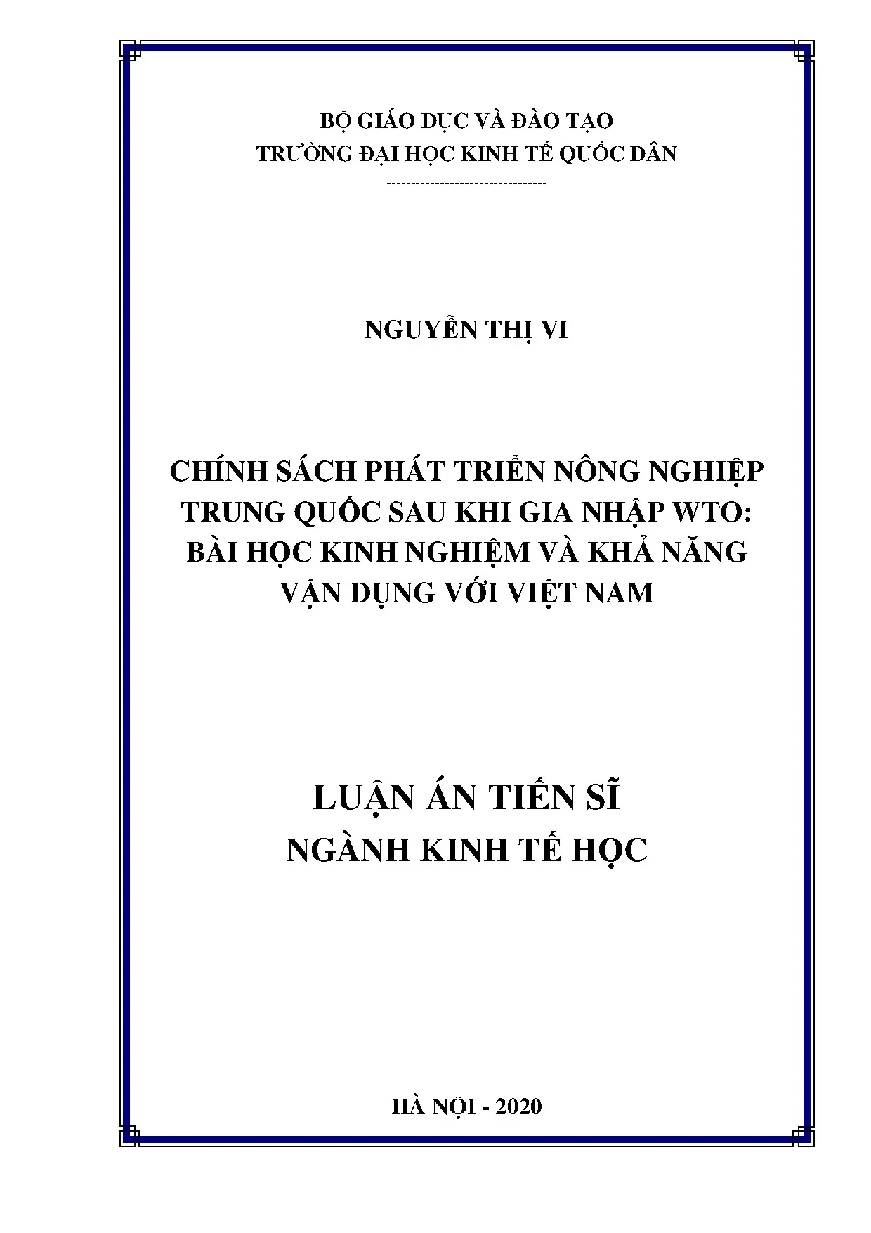 Luận án chính sách phát triển nông nghiệp Trung Quốc sau WTO