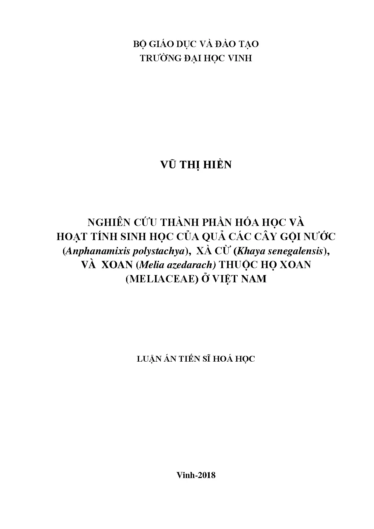 Thành phần hóa học và hoạt tính sinh học quả cây họ Xoan