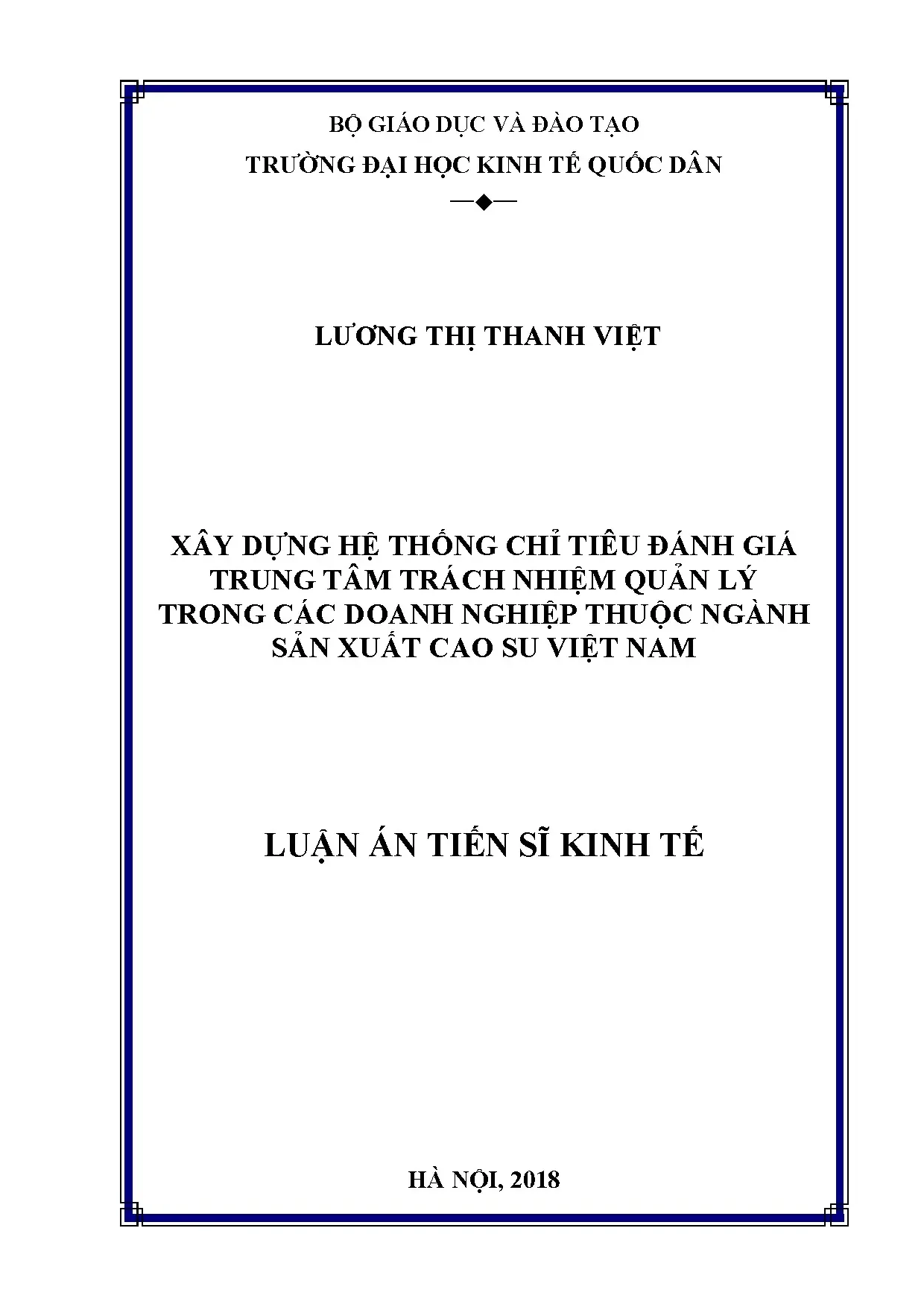 Xây dựng hệ thống chỉ tiêu đánh giá trung tâm trách nhiệm quản lý trong doanh nghiệp cao su