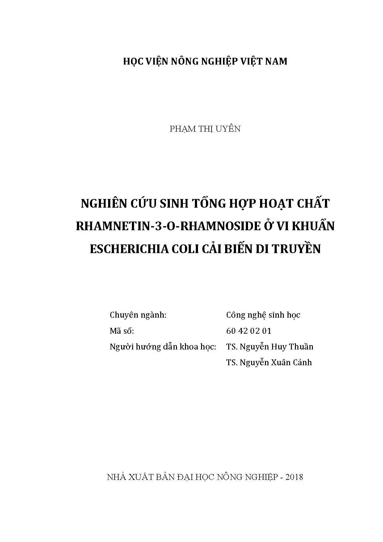 Tổng hợp Rhamnetin-3-O-Rhamnoside ở E. coli cải biến di truyền