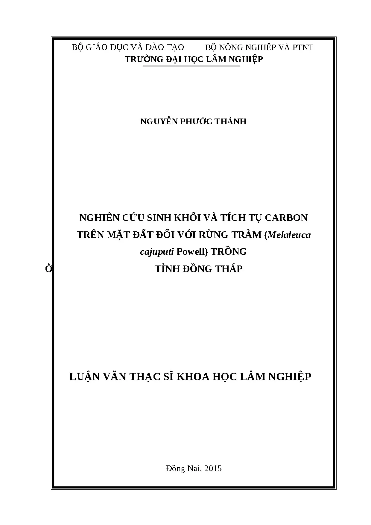 Sinh khối & Carbon rừng tràm Đồng Tháp: Nghiên cứu 2015