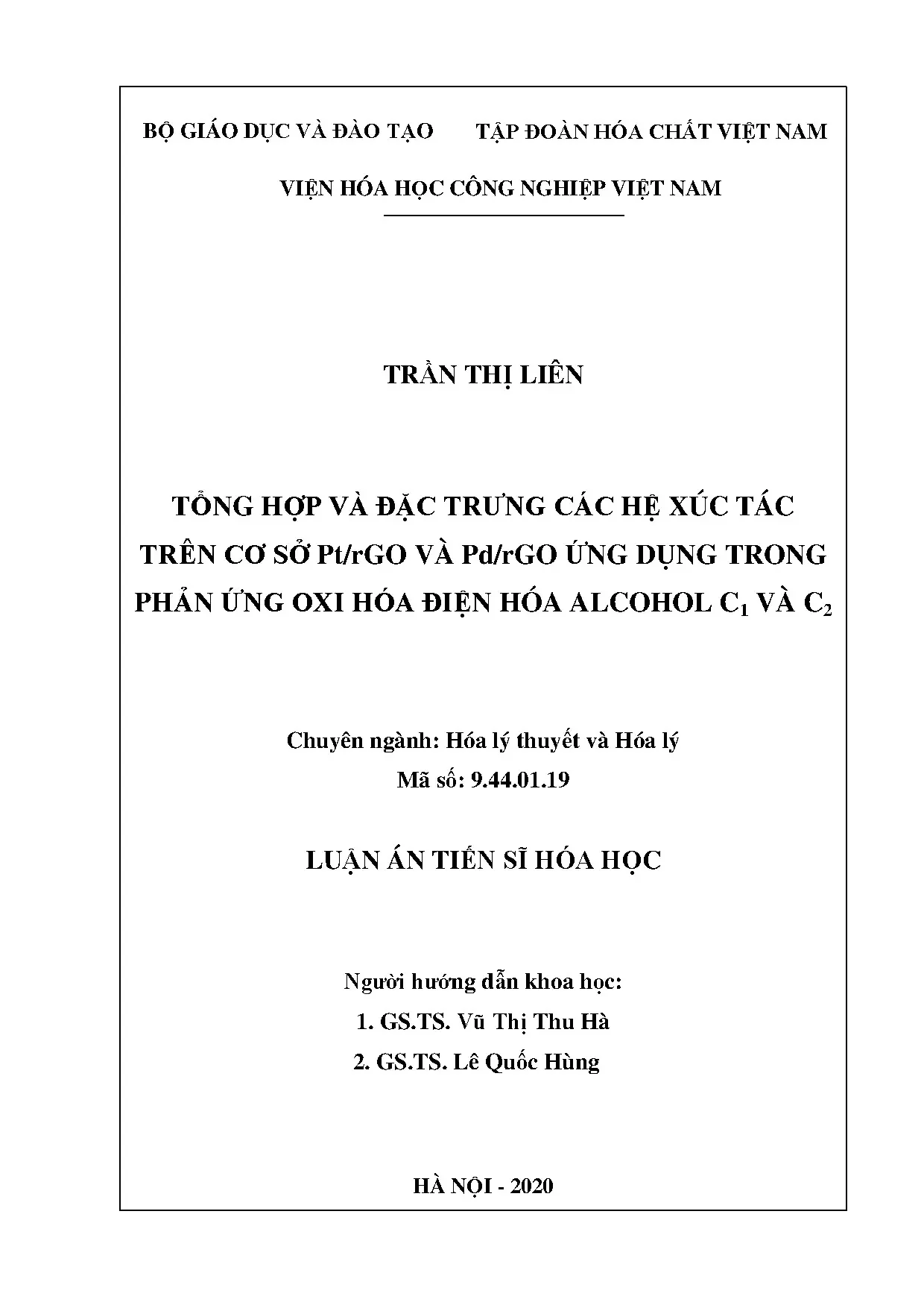 Xúc tác Pt/rGO và Pd/rGO cho oxi hóa điện hóa alcohol