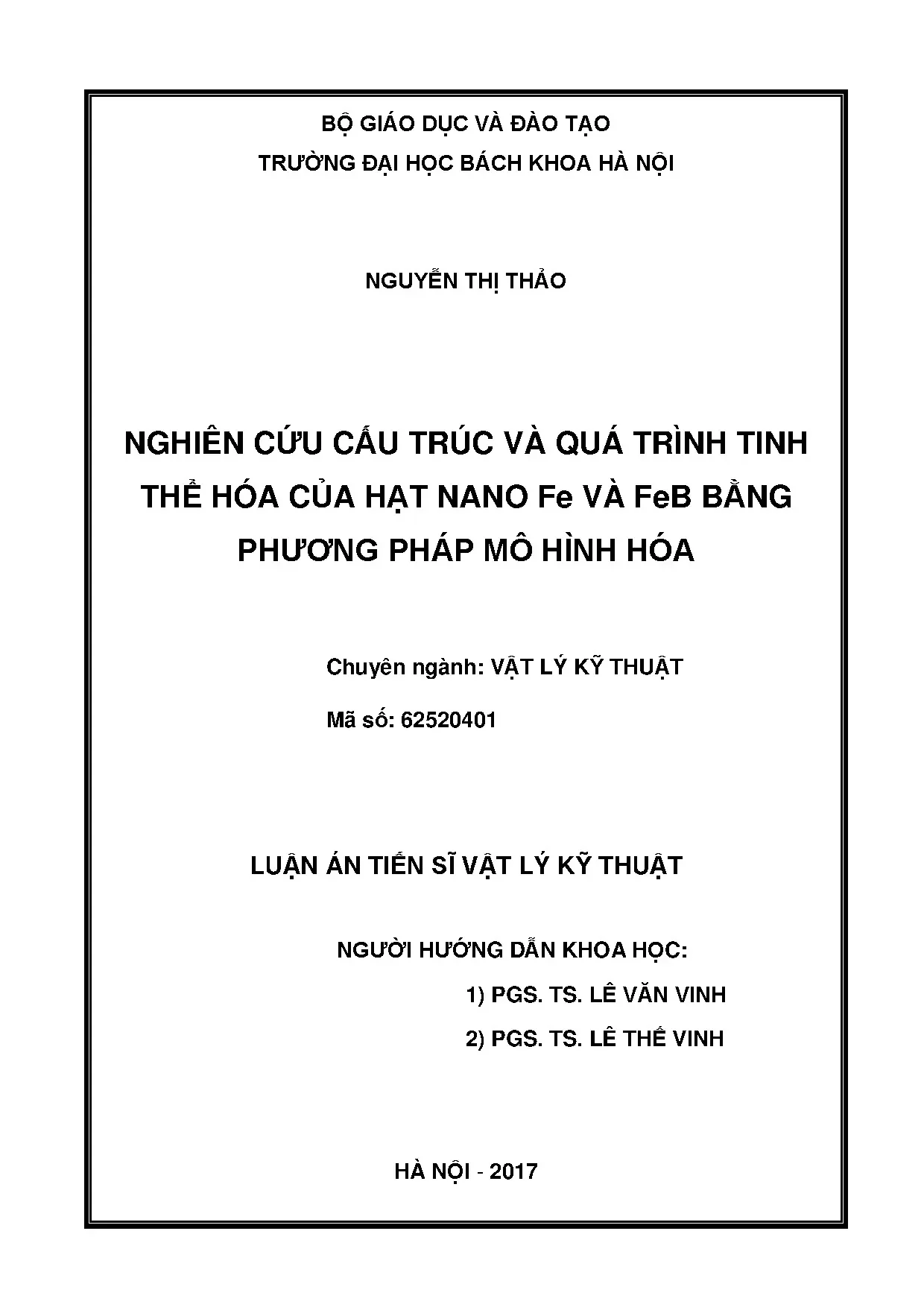 Nghiên cứu cấu trúc và tinh thể hóa hạt nano Fe, FeB bằng mô hình hóa