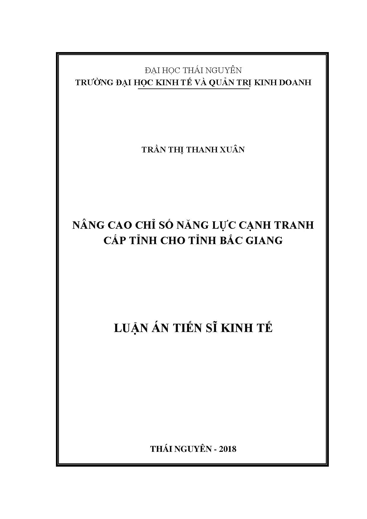 Nâng cao năng lực cạnh tranh cấp tỉnh Bắc Giang