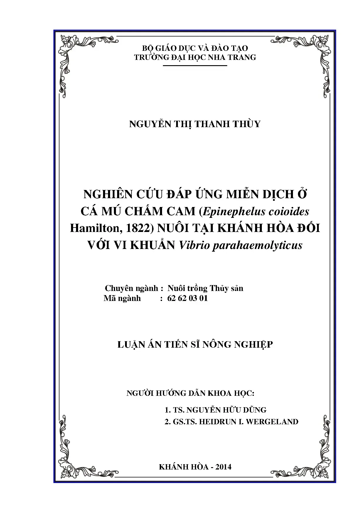 Nghiên cứu đáp ứng miễn dịch của cá mú chấm cam epinephelus