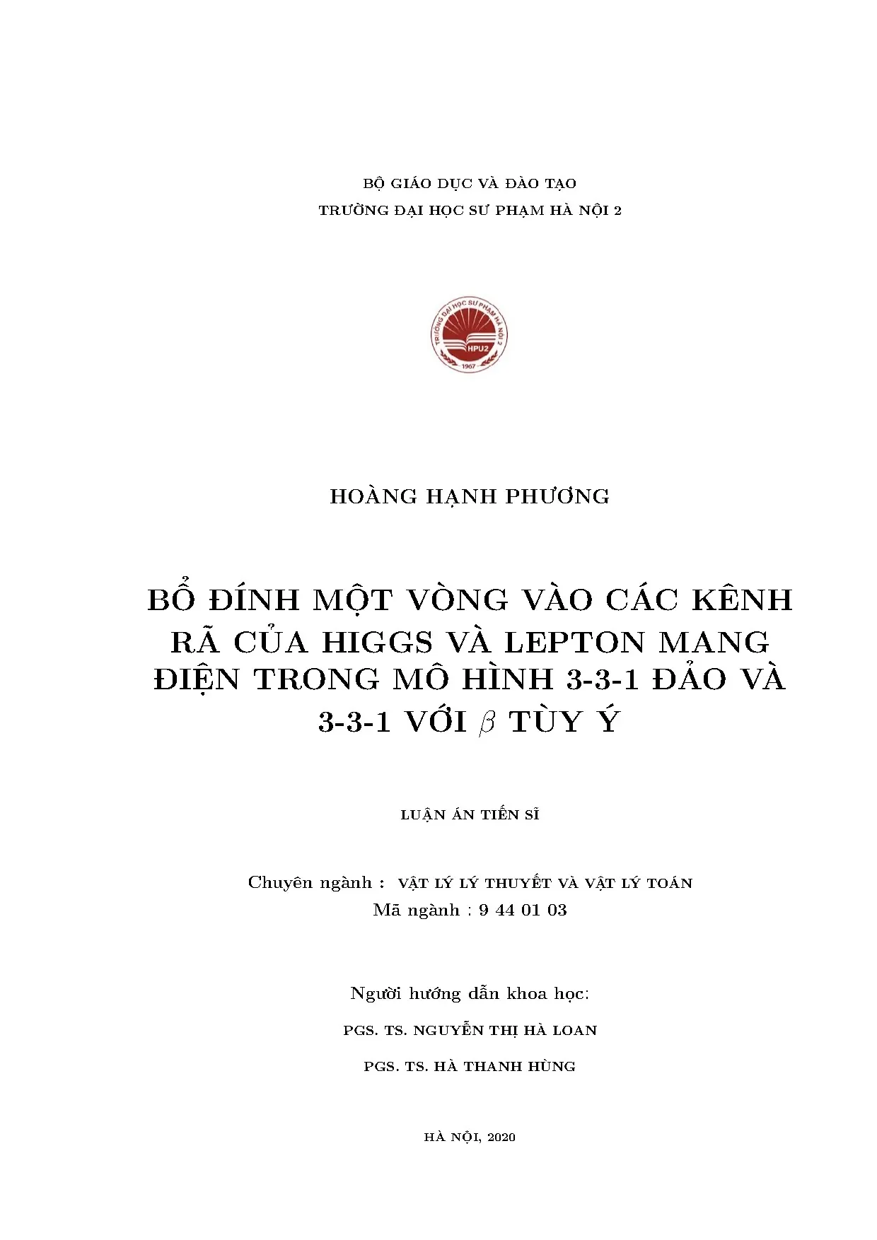 Luận án tiến sĩ bổ đính một vòng vào các kênh rã của higgs v