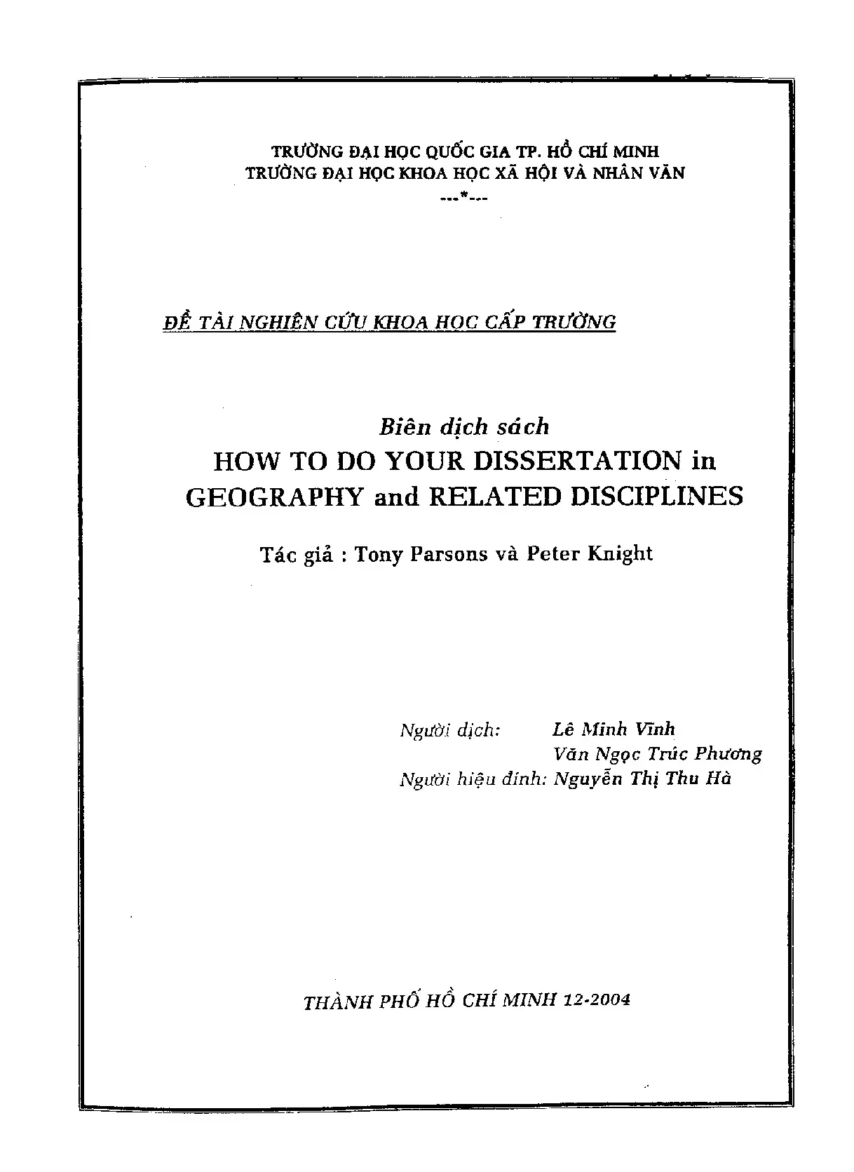 Biên dịch sách how to do your dissertation in geography and