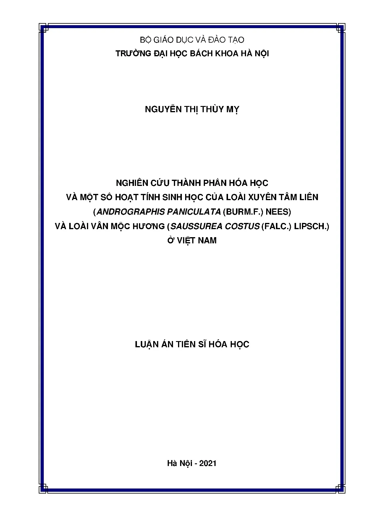 Thành phần hóa học & hoạt tính sinh học Xuyên tâm liên, Vân mộc hương