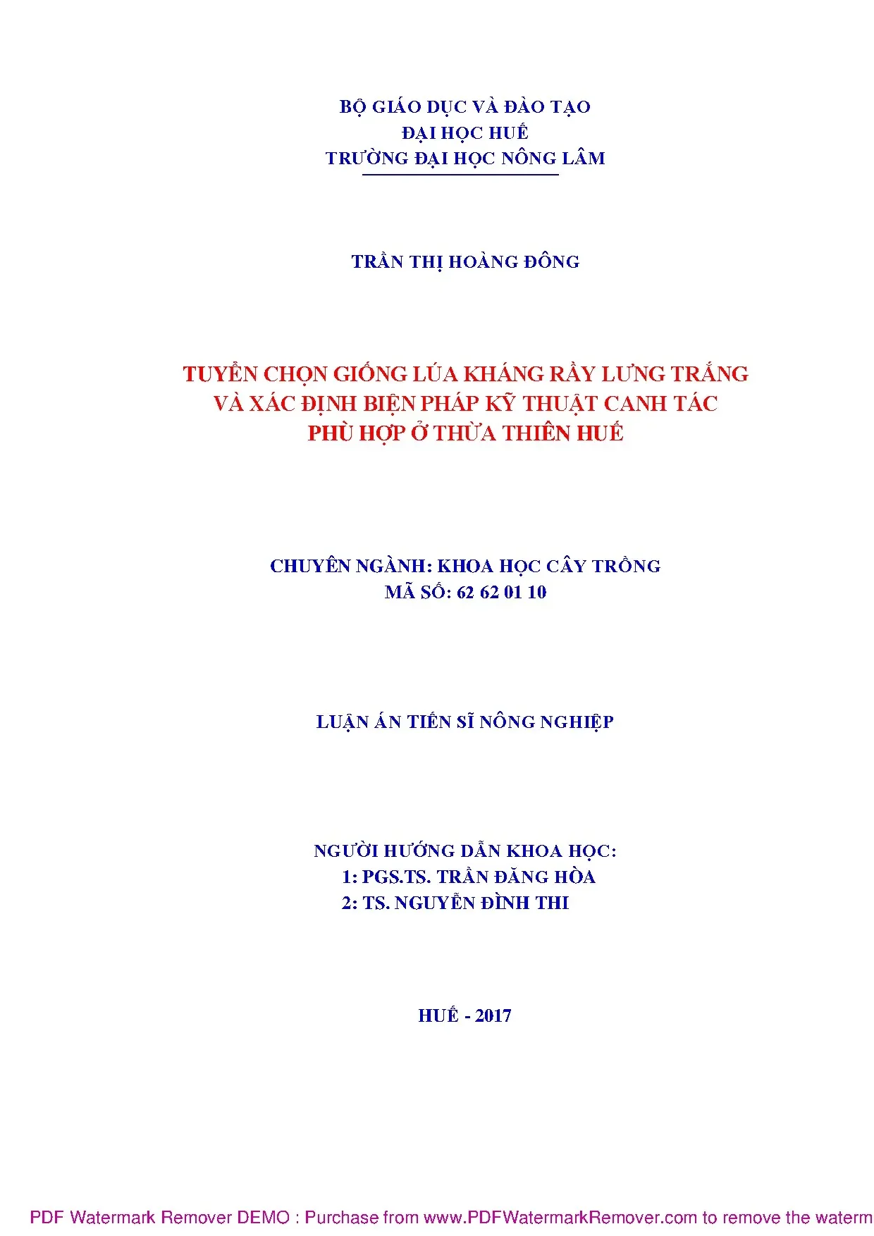 Luận án tiến sĩ nông nghiệp tuyển chọn giống lúa kháng rầy l