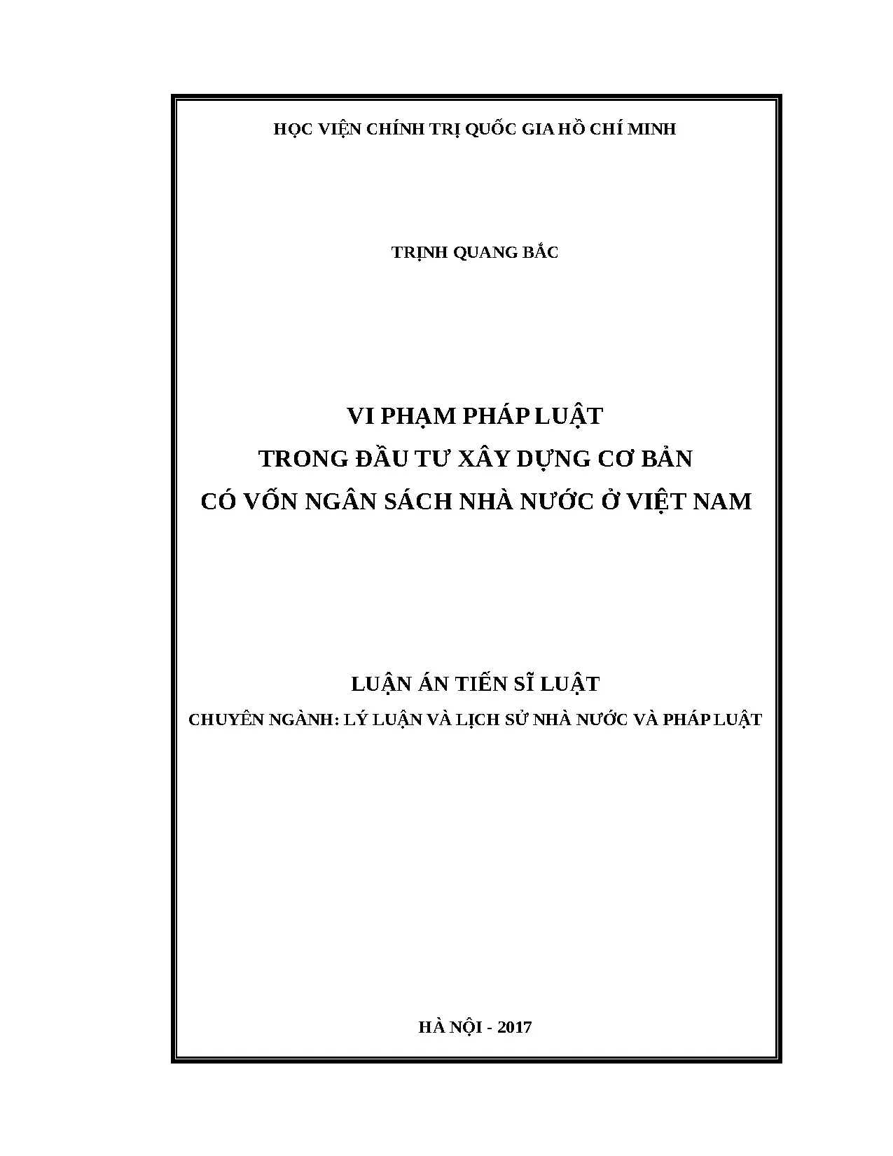 Luận án tiến sĩ vi phạm pháp luật trong đầu tư xây dựng cơ b
