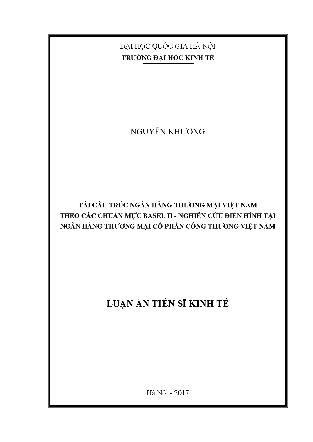 Luận án tiến sĩ kinh tế tái cấu trúc ngân hàng thương mại vi