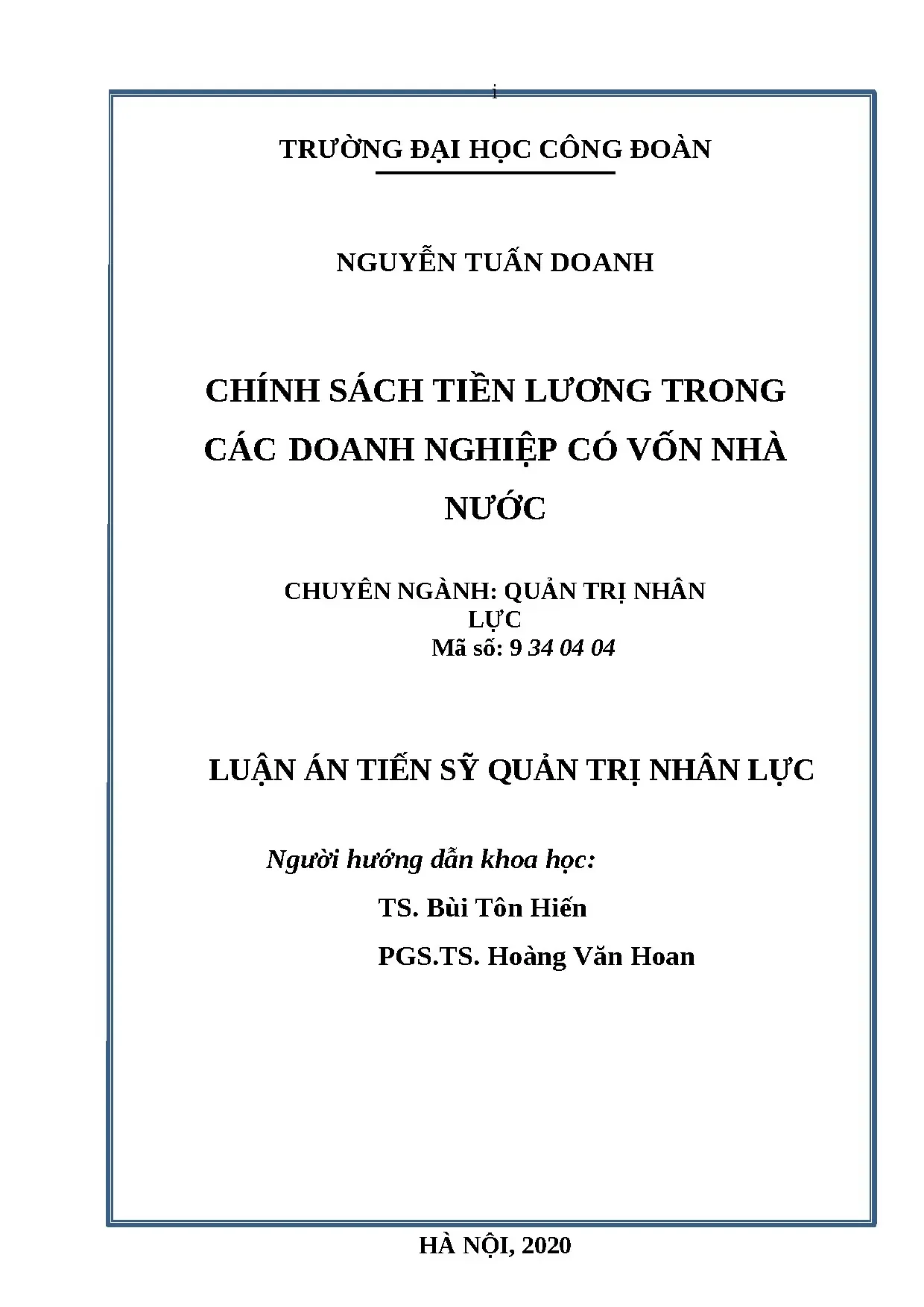 Luận án tiến sĩ quản trị nhân lực full chính sách tiền lương