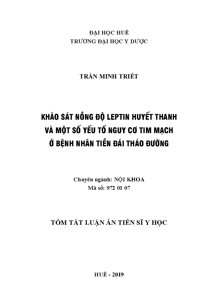 Leptin, Yếu Tố Nguy Cơ Tim Mạch ở Bệnh Nhân Tiền Đái Tháo Đường