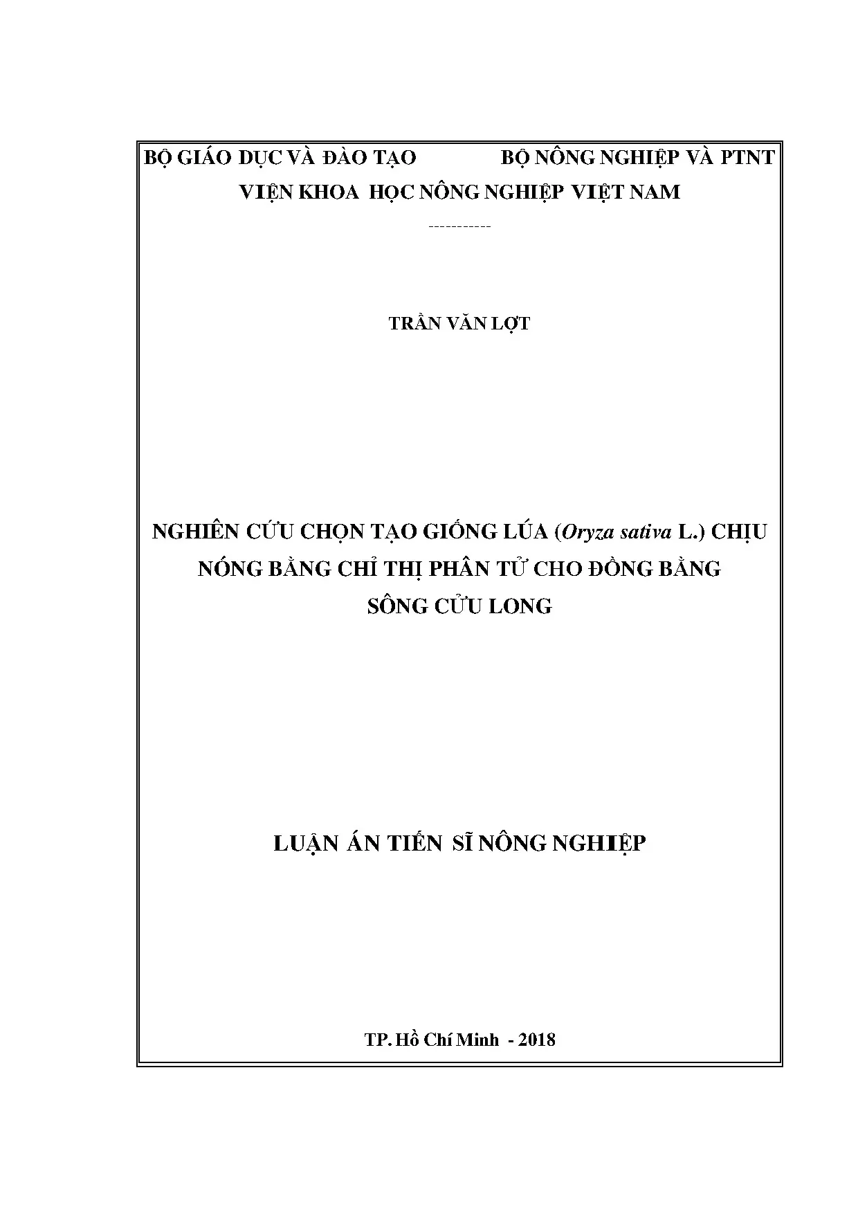 Luận án tiến sĩ nông nghiệp nghiên cứu chọn tạo giống lúa or