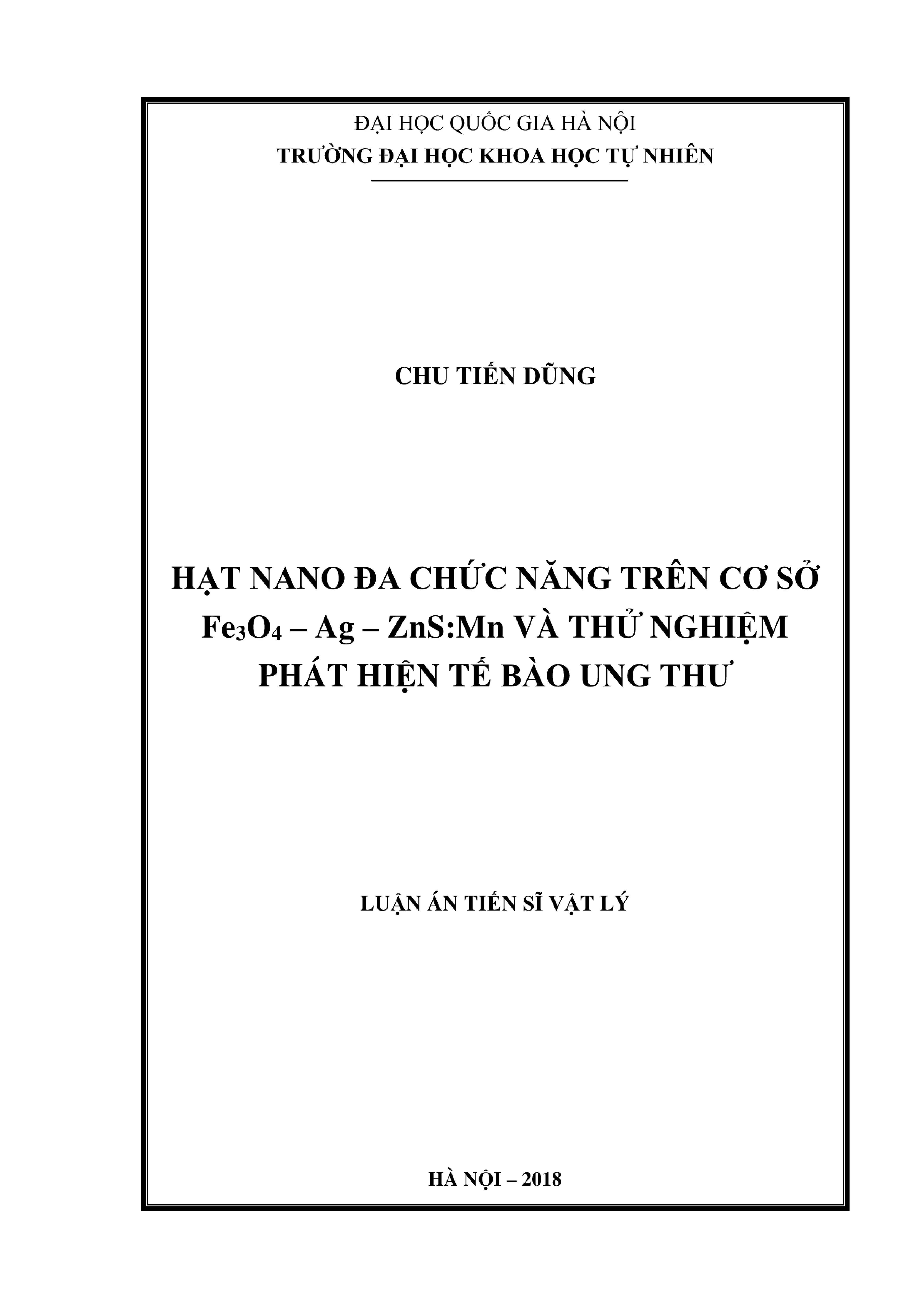 Luận án tiến sĩ vật lý hạt nano đa chức năng trên cơ sở fe3o