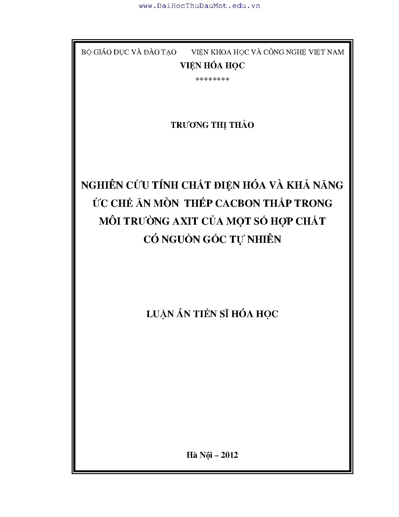 Luận án ts nghiên cứu tính chất điện hóa và khả năng ức chế