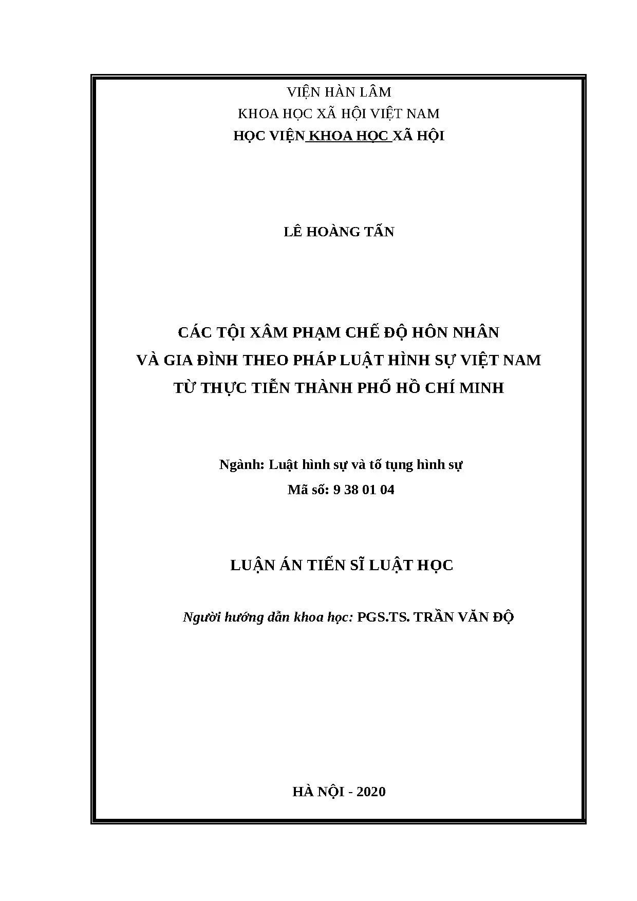 Luận án Tội phạm Hôn nhân & Gia đình tại TP.HCM