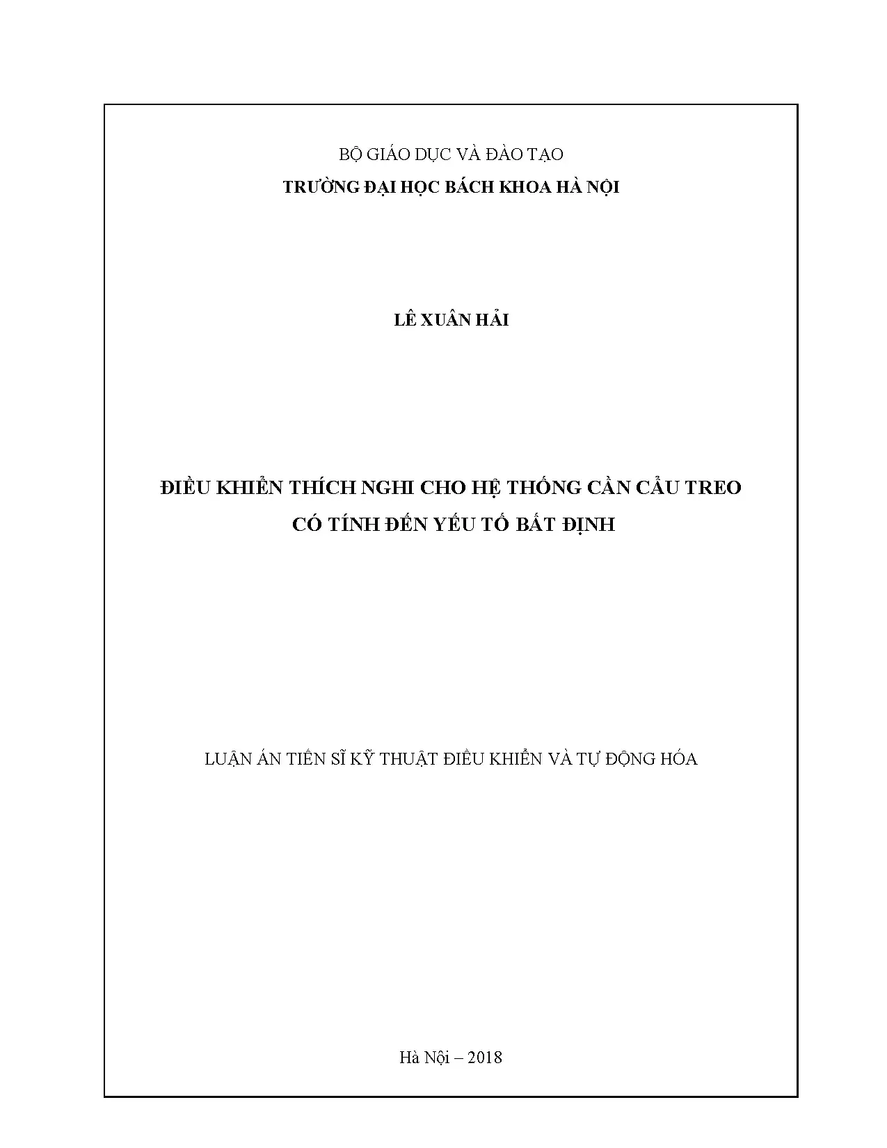 Điều khiển thích nghi cho hệ thống cần cẩu treo có tính đến