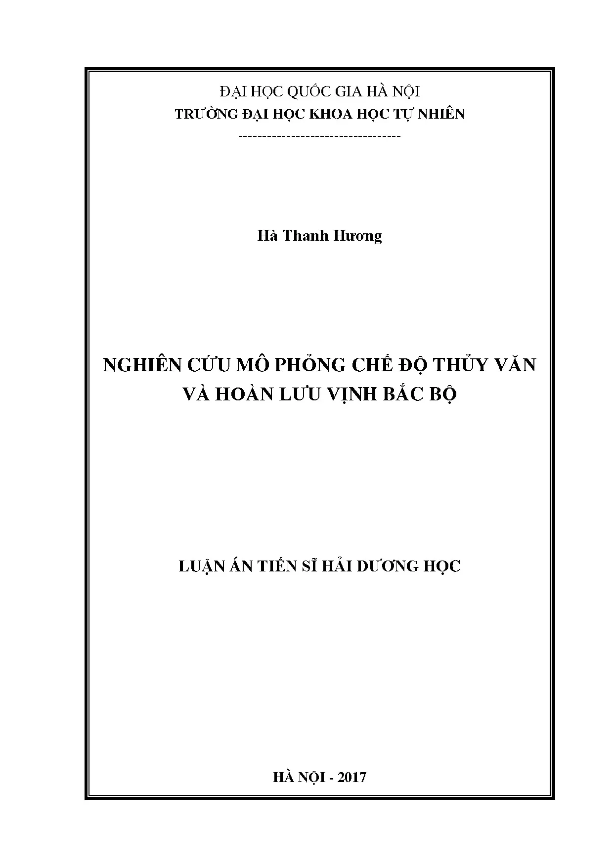 Mô phỏng thủy văn, hoàn lưu Vịnh Bắc Bộ - Luận án TS