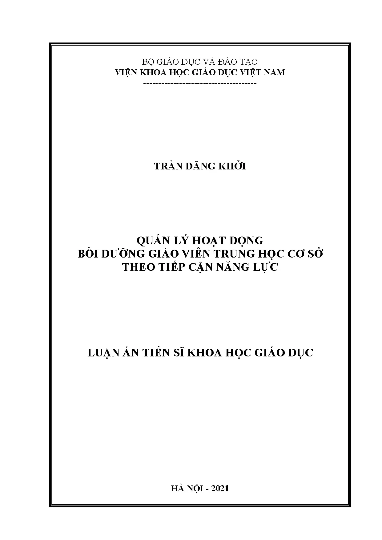 Luận án tiến sĩ giáo dục học quản lý hoạt động bồi dưỡng giá
