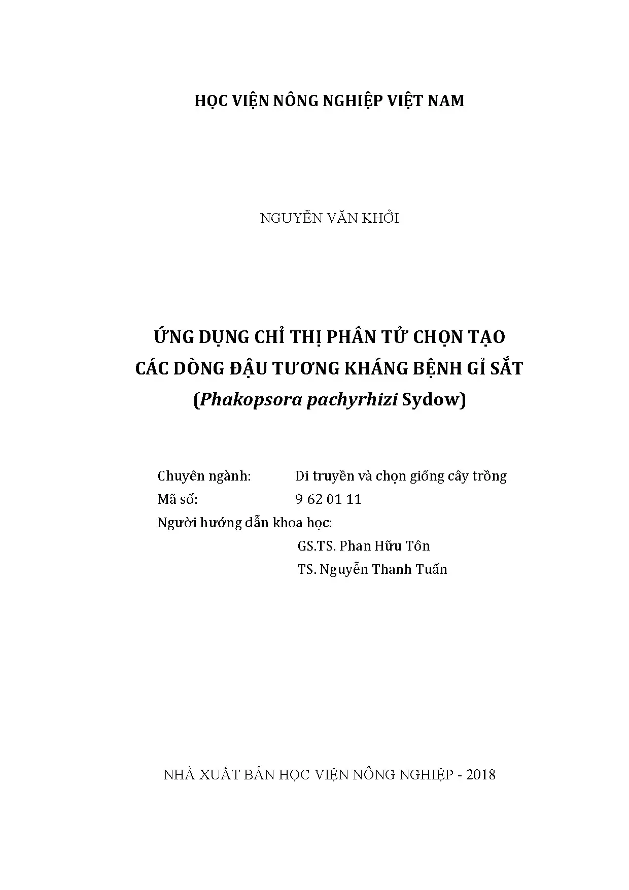 Chọn tạo dòng đậu tương kháng bệnh gỉ sắt bằng chỉ thị phân tử