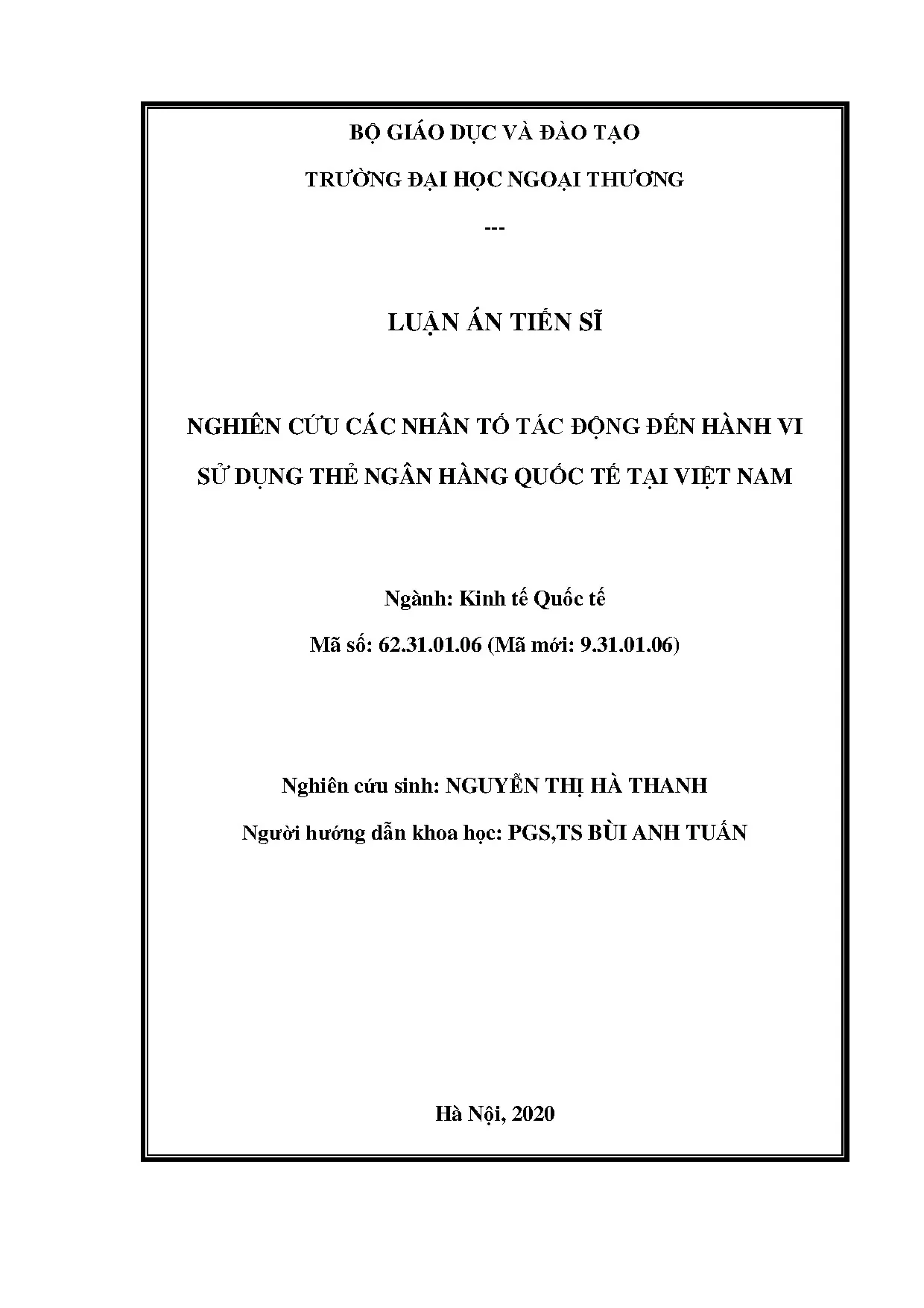 Luận án tiến sĩ ngành kinh tế quốc tế nghiên cứu các nhân tố