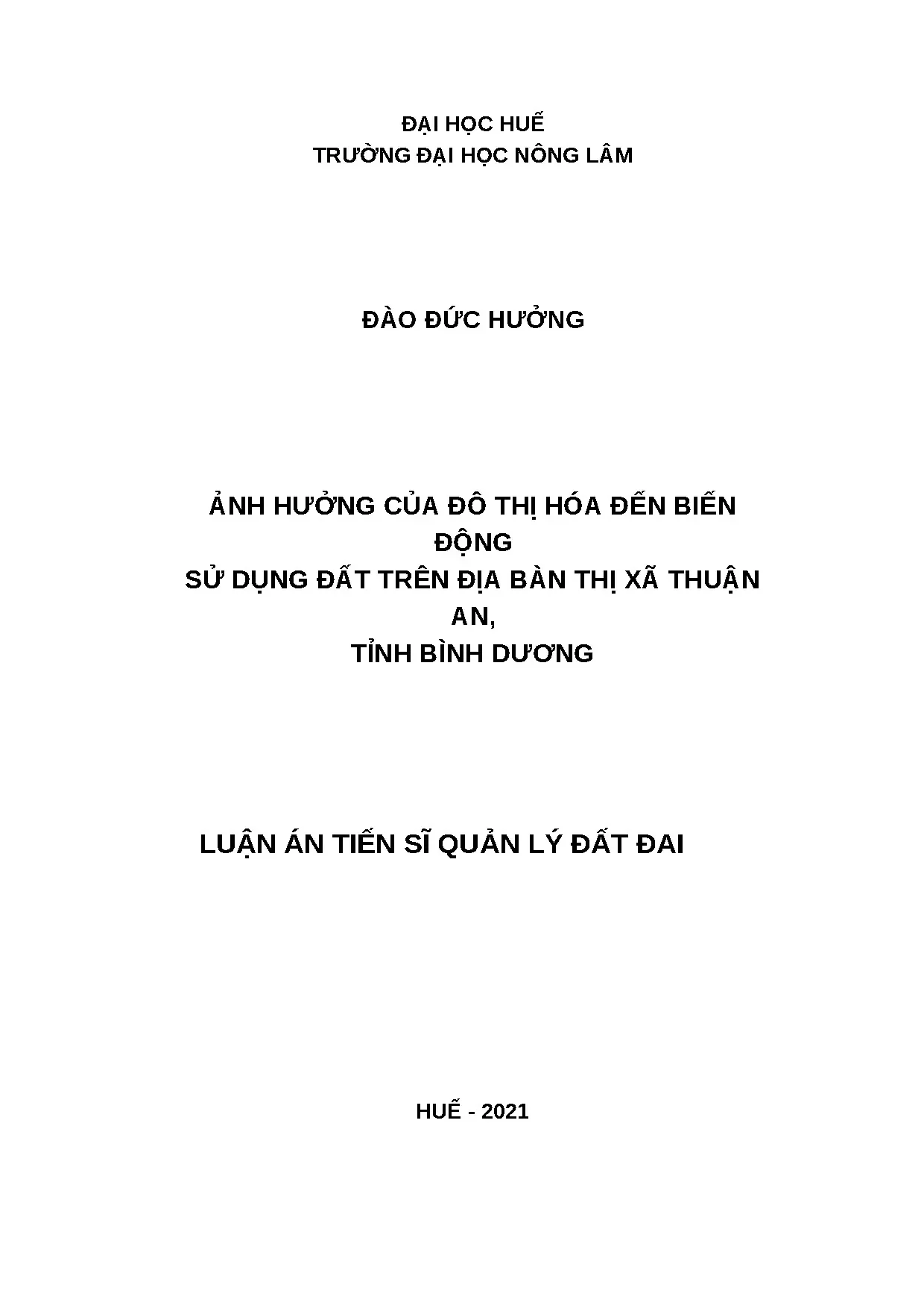 Luận án tiến sĩ ảnh hưởng của đô thị hóa đến biến động sử dụ