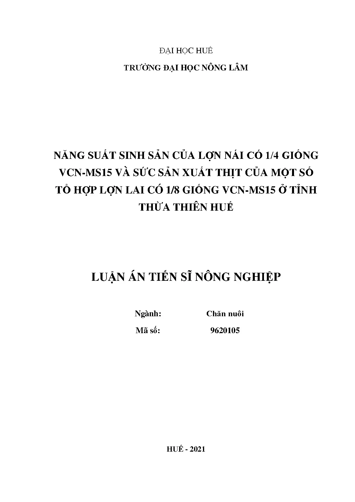 Luận án tiến sĩ năng suất sinh sản của lợn nái có 14 giống v