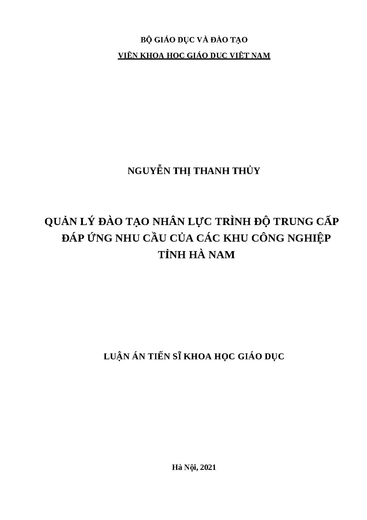Luận án tiến sĩ file word quản lý đào tạo nhân lực trình độ